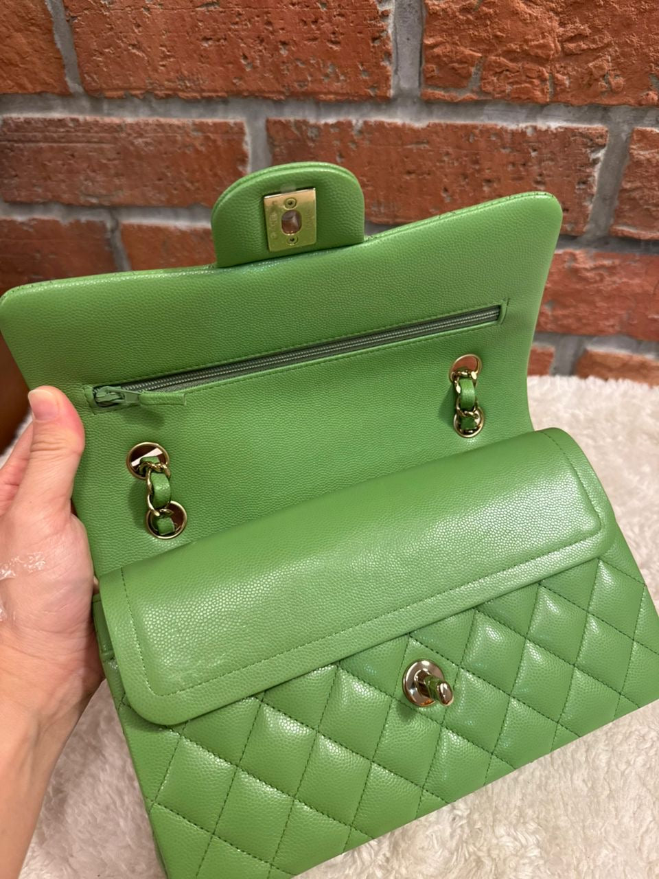 Pre-order - Chanel 23C Avocado Green Caviar Small Classic Flap Bag