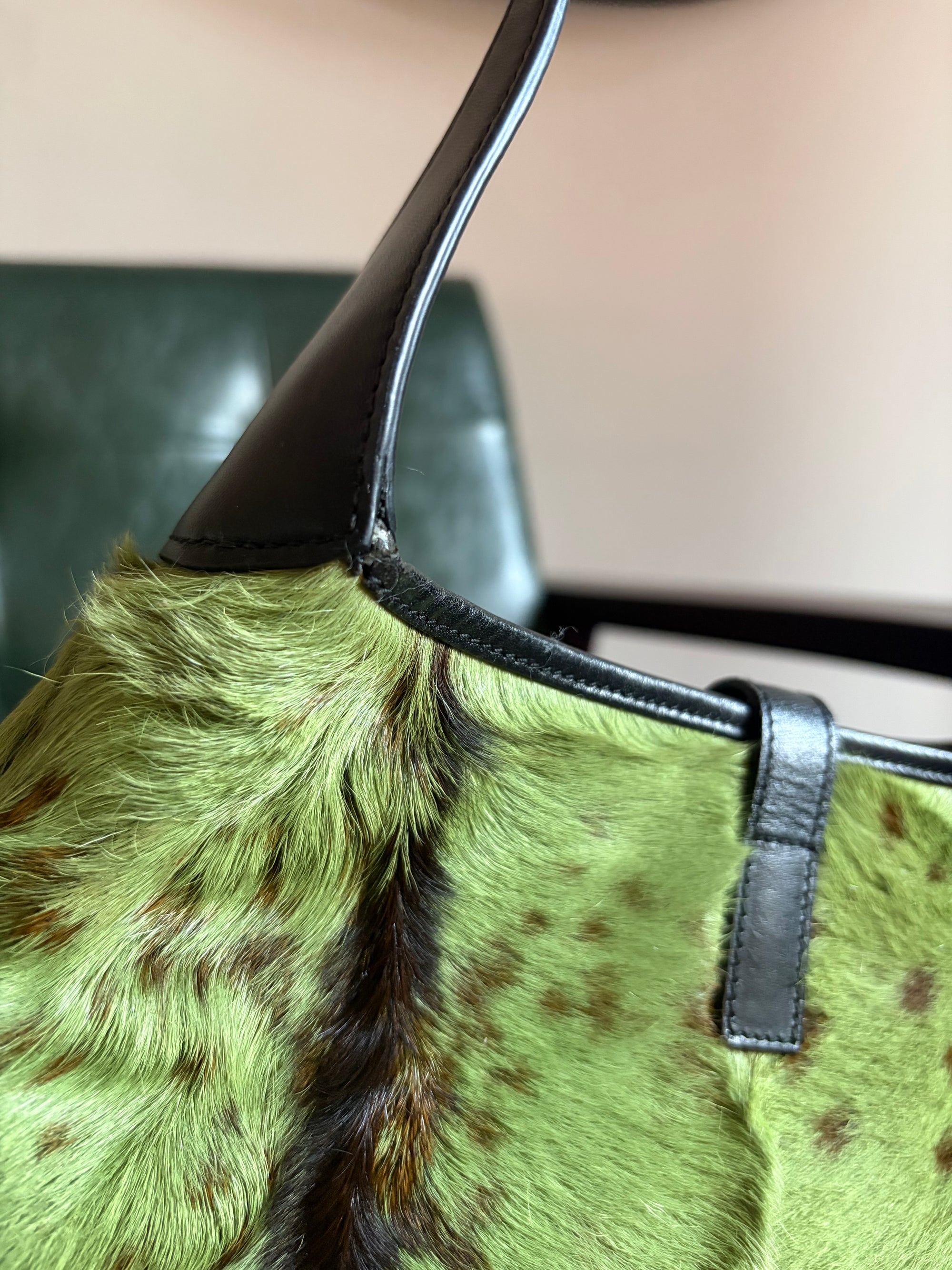 Vintage Gucci Jackie Shoulder Bag in Green and Brown Goat Hair