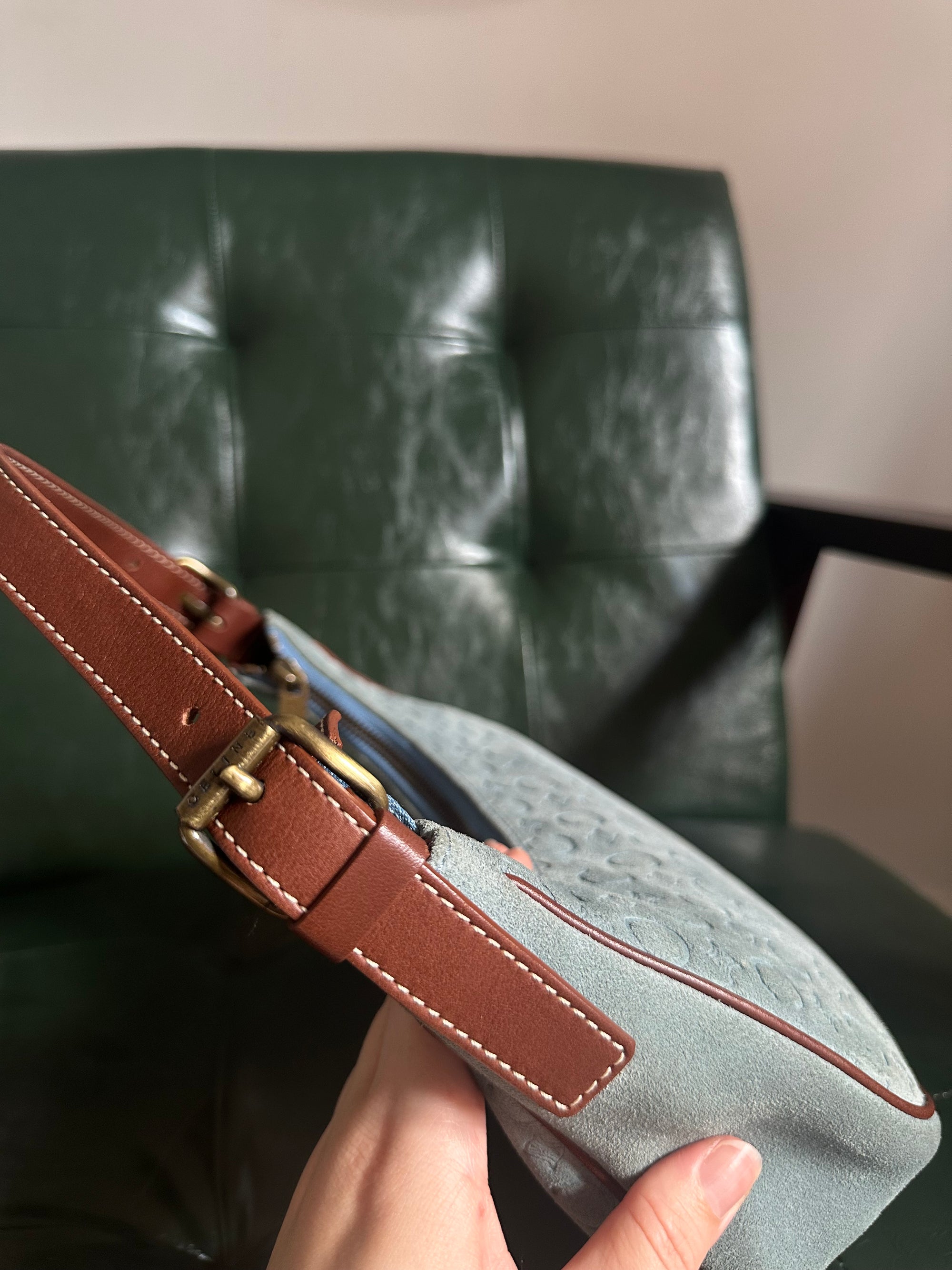 Vintage Celine Ava Shoulder Bag - Blue Suede Monogram