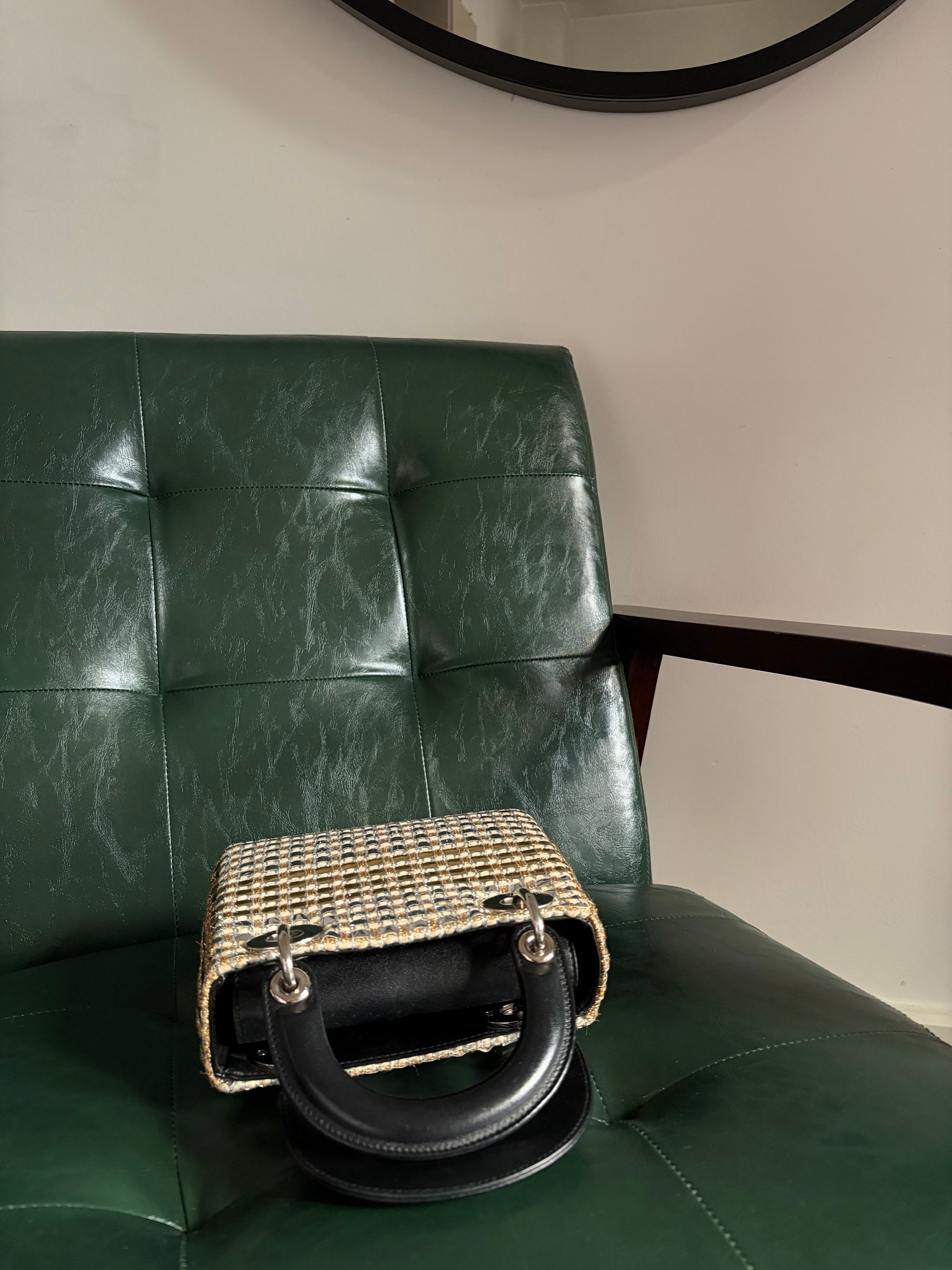 Metallic braided tweed mini Lady Dior bag