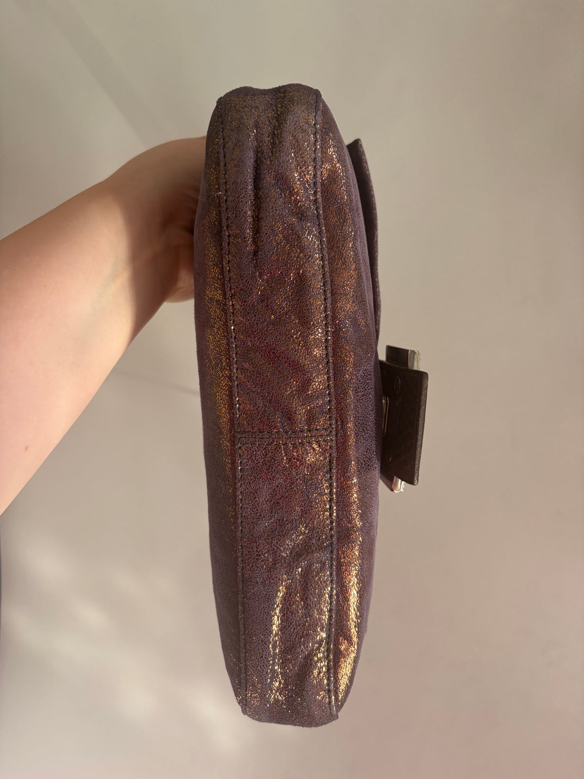 Fendi vintage purple and bronze metallic baguette bag