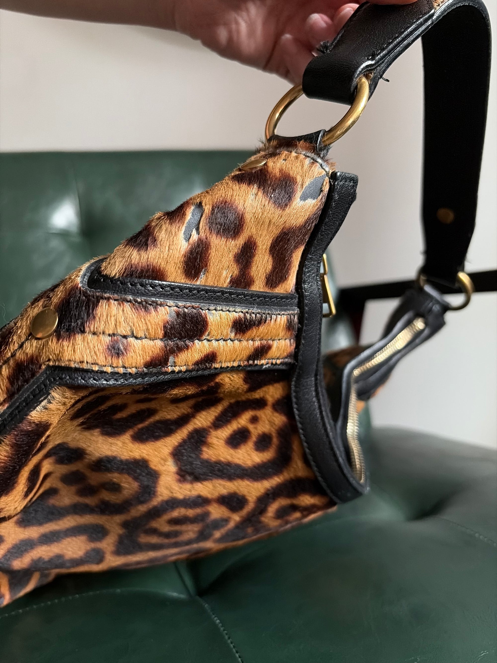 Vintage Yves Saint Laurent Large Leopard Print Pony Hair Hobo Mombasa Bag