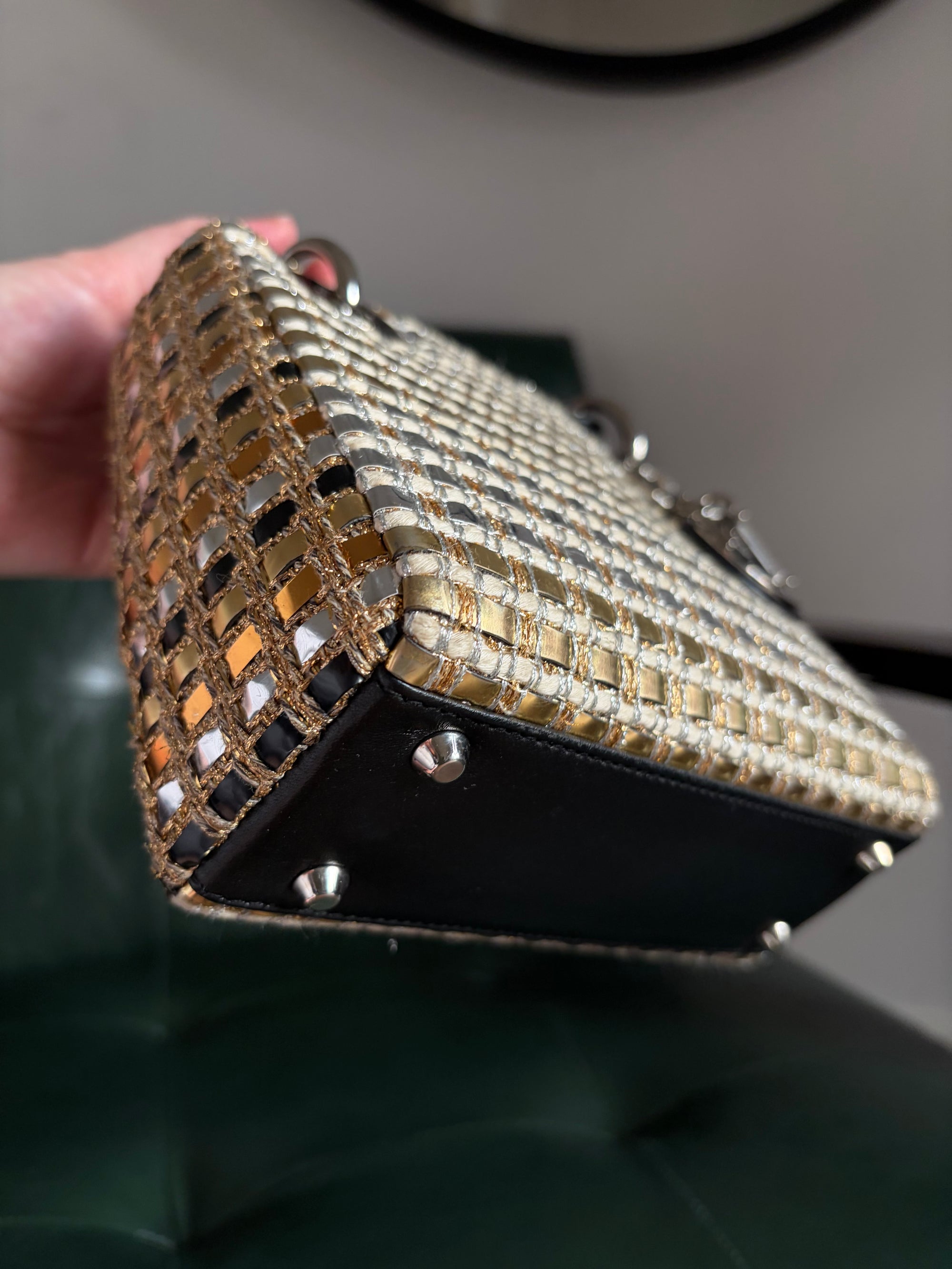 Metallic braided tweed mini Lady Dior bag