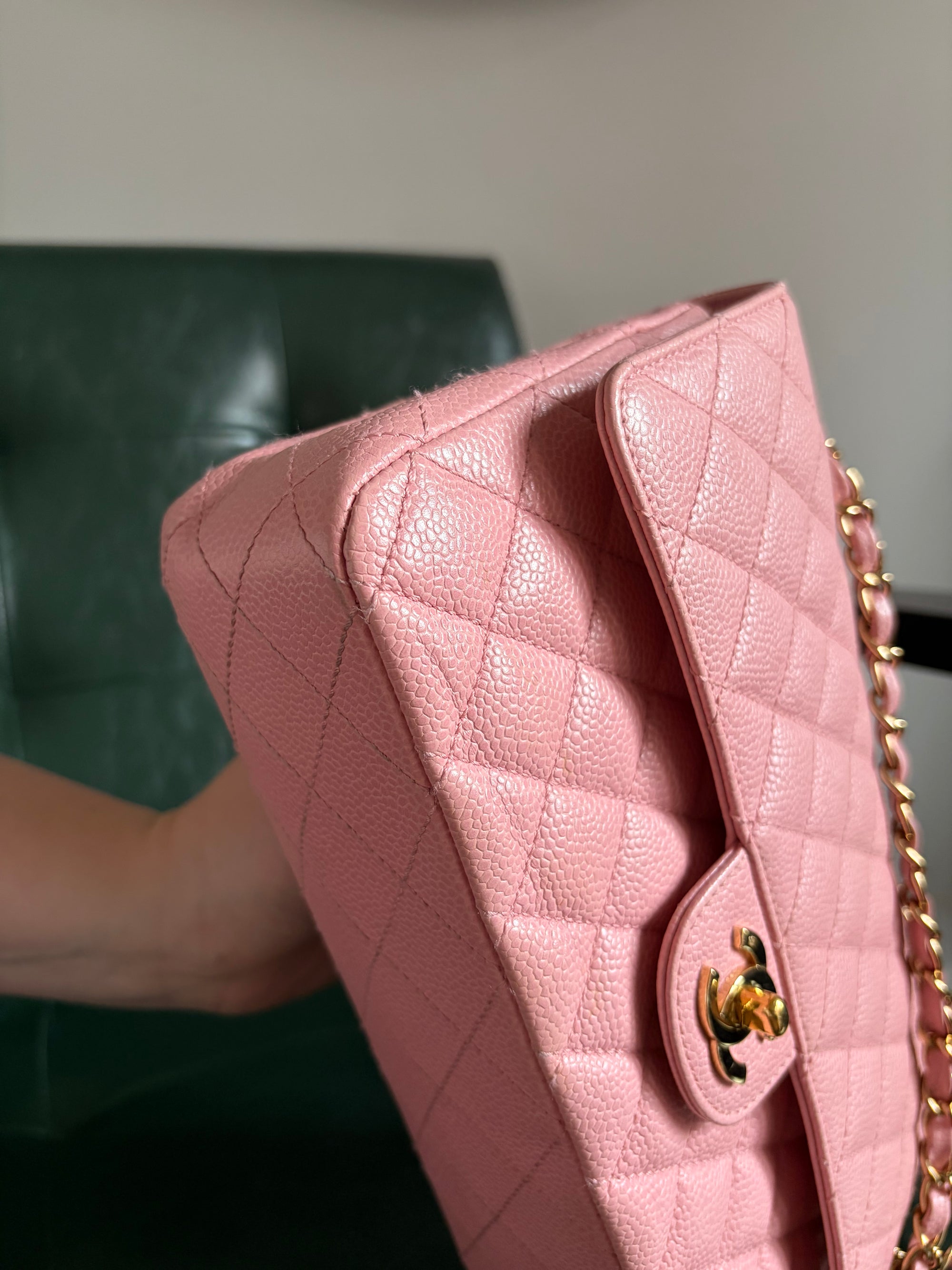 Rare! Series 9 Chanel Rose Sakura Pink Vintage Caviar Medium Classic Flap 24ct Gold Hardware