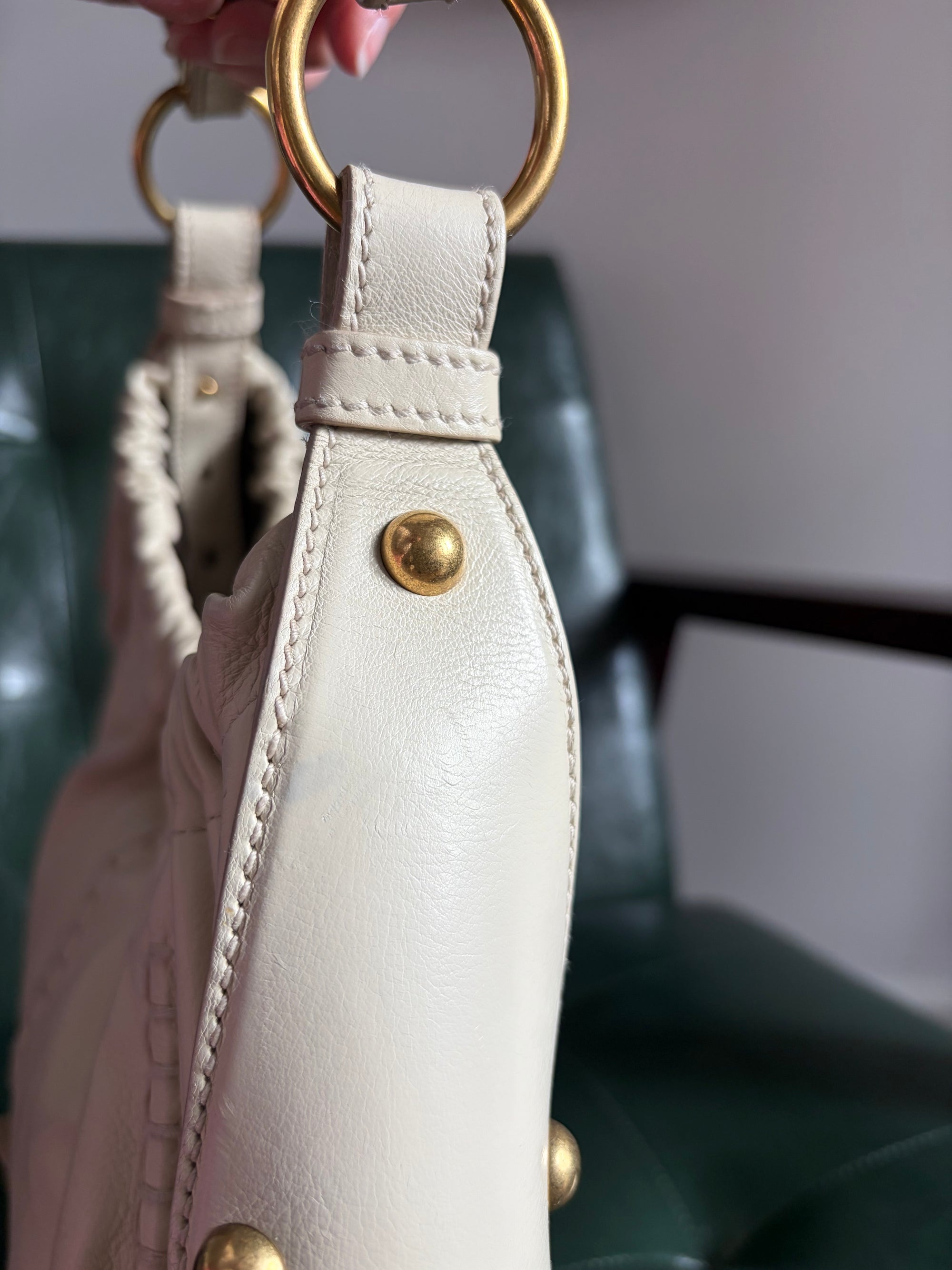 Vintage Yves Saint Laurent Cream Mombasa Bag Gold Horn