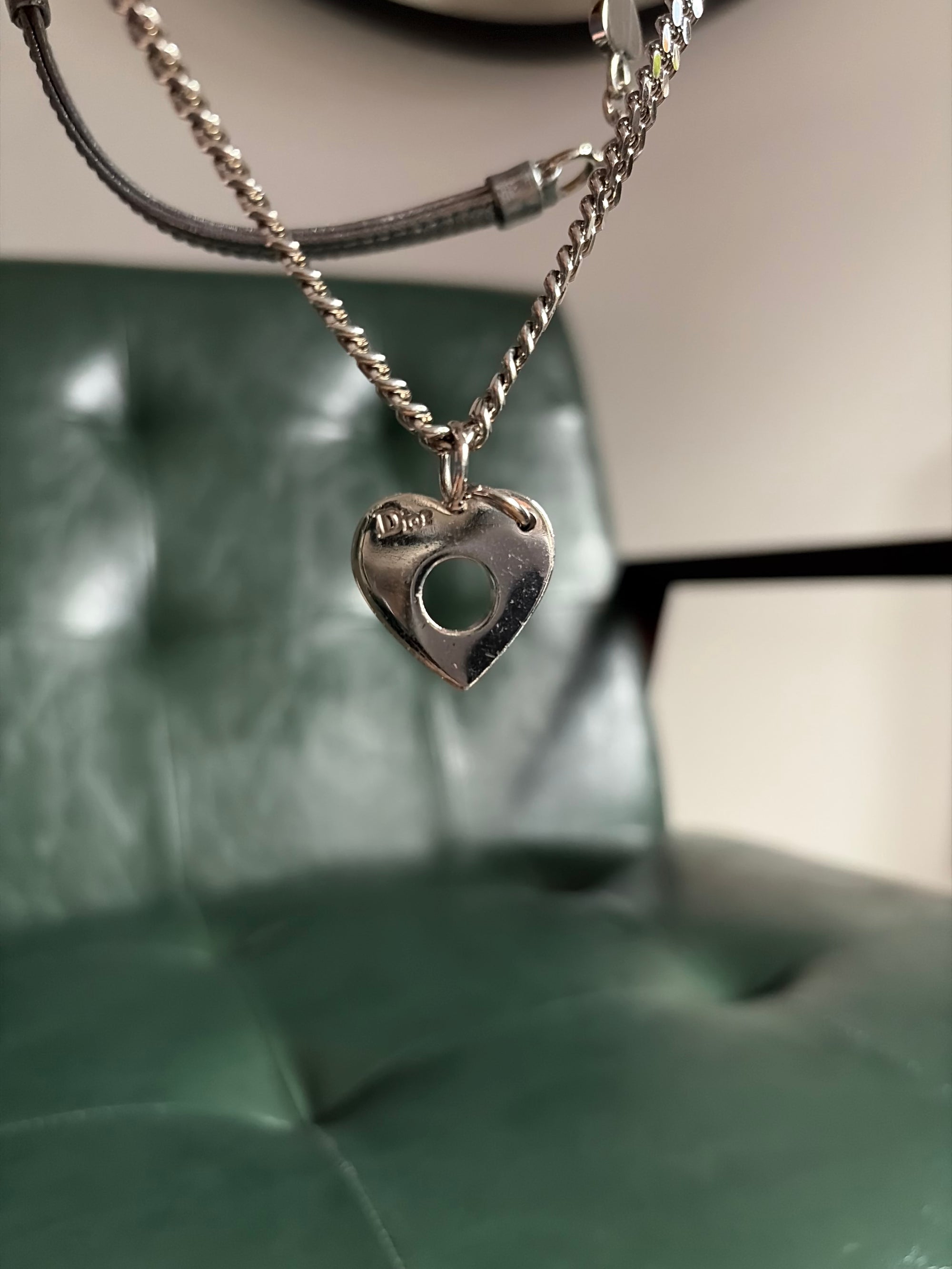 Ultra rare! Dior Silver Vintage Heart Chain Mini Saddle Bag