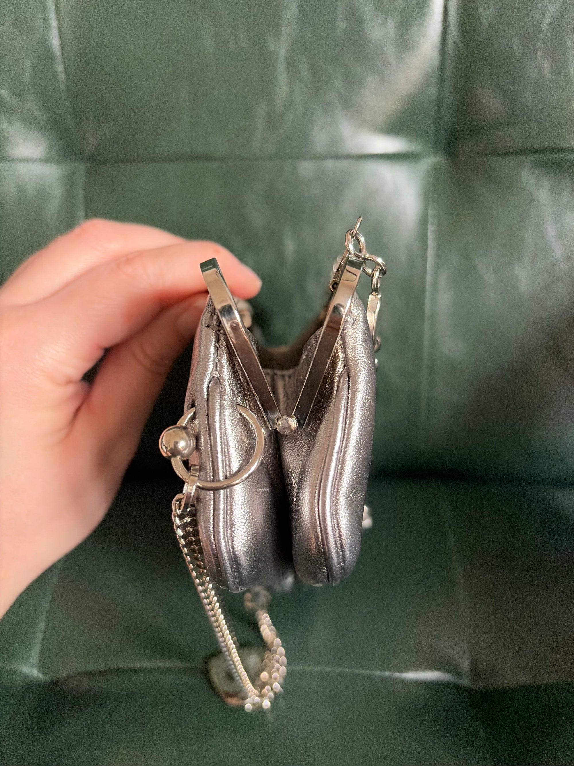 Ultra rare! Dior Silver Vintage Heart Chain Mini Saddle Bag