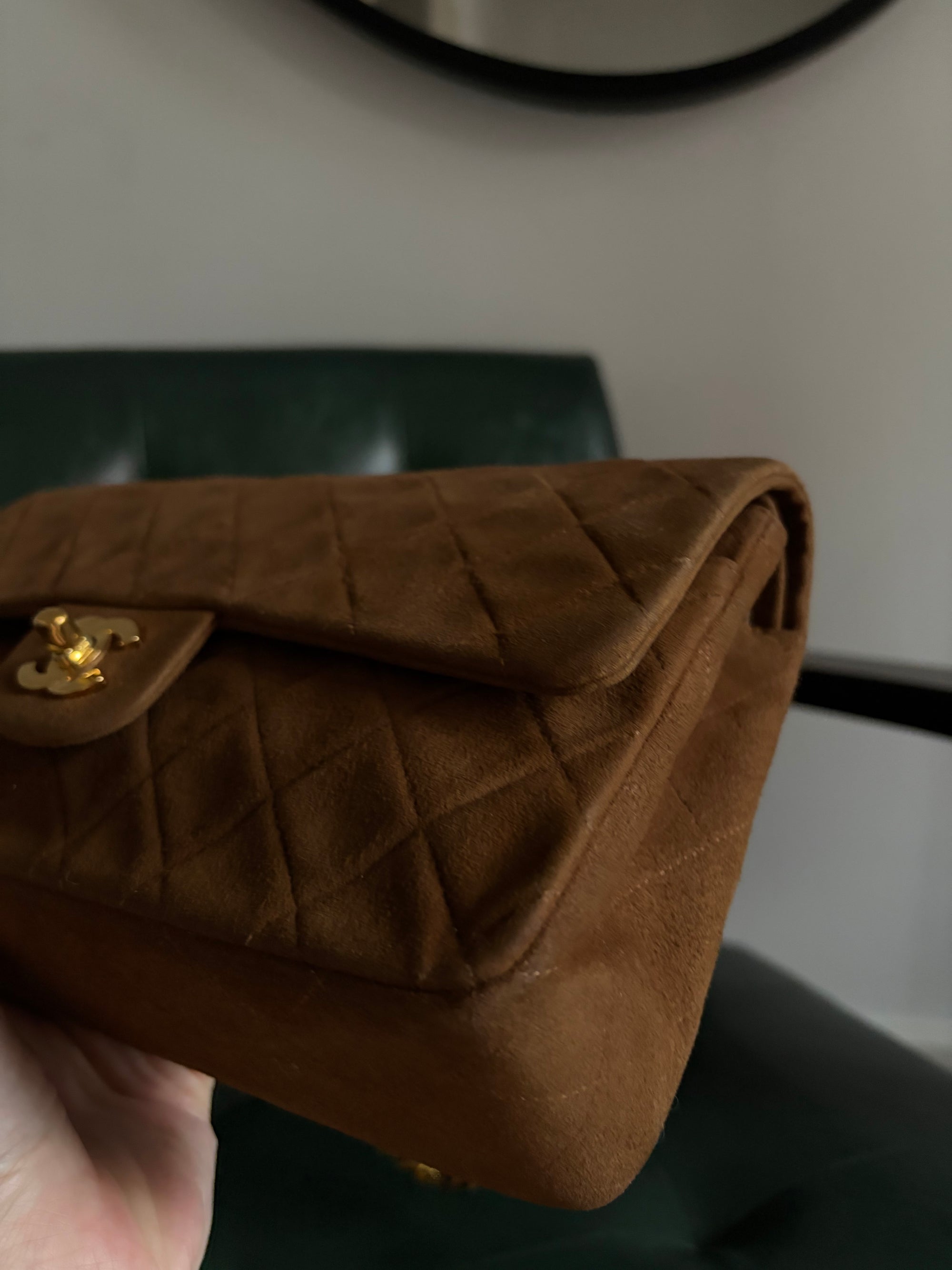 Chanel vintage caramel brown suede medium classic flap bag - 24ct gold