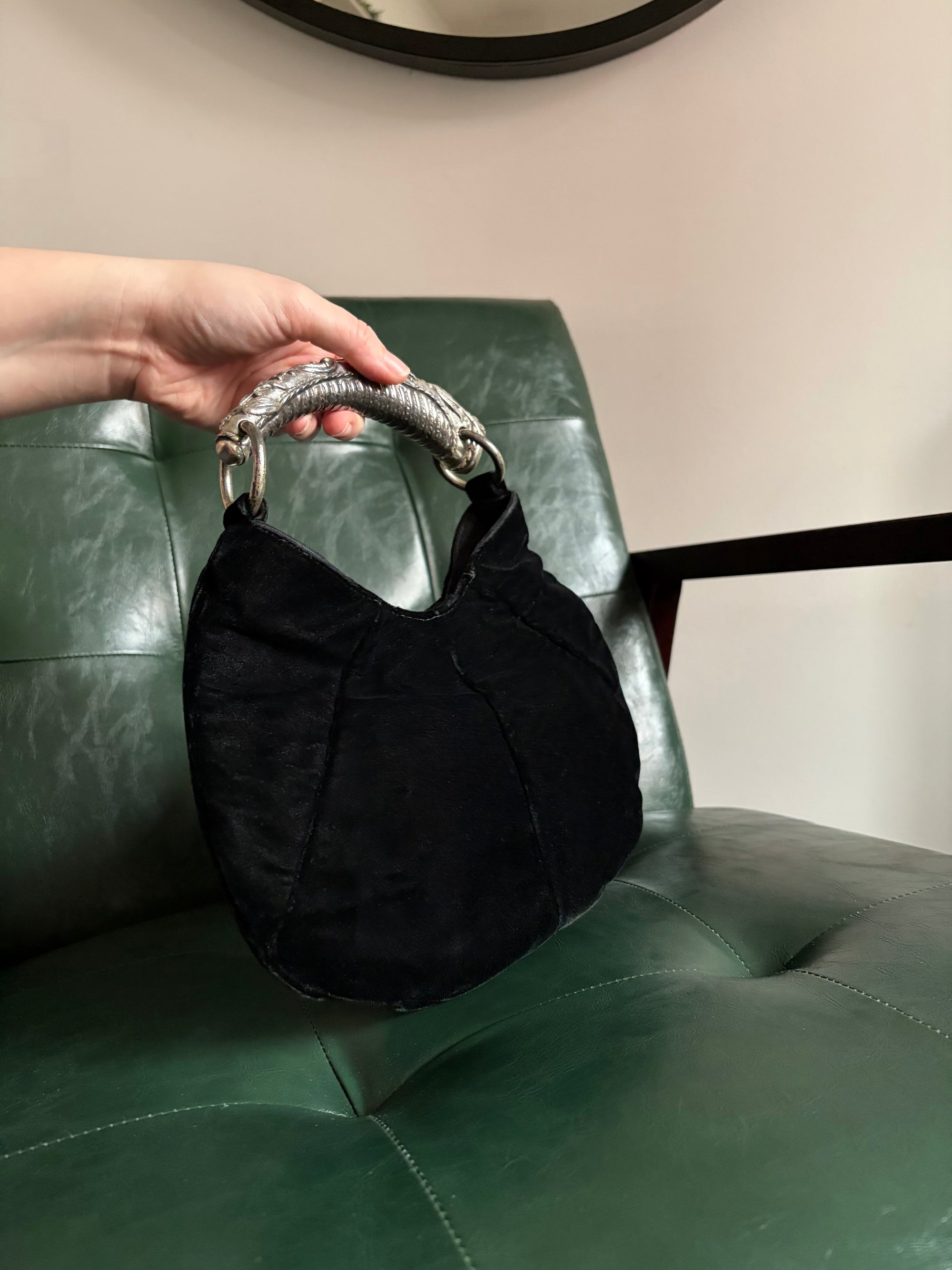 Vintage Yves Saint Laurent Black Velvet Mini Mombasa Silver Horn