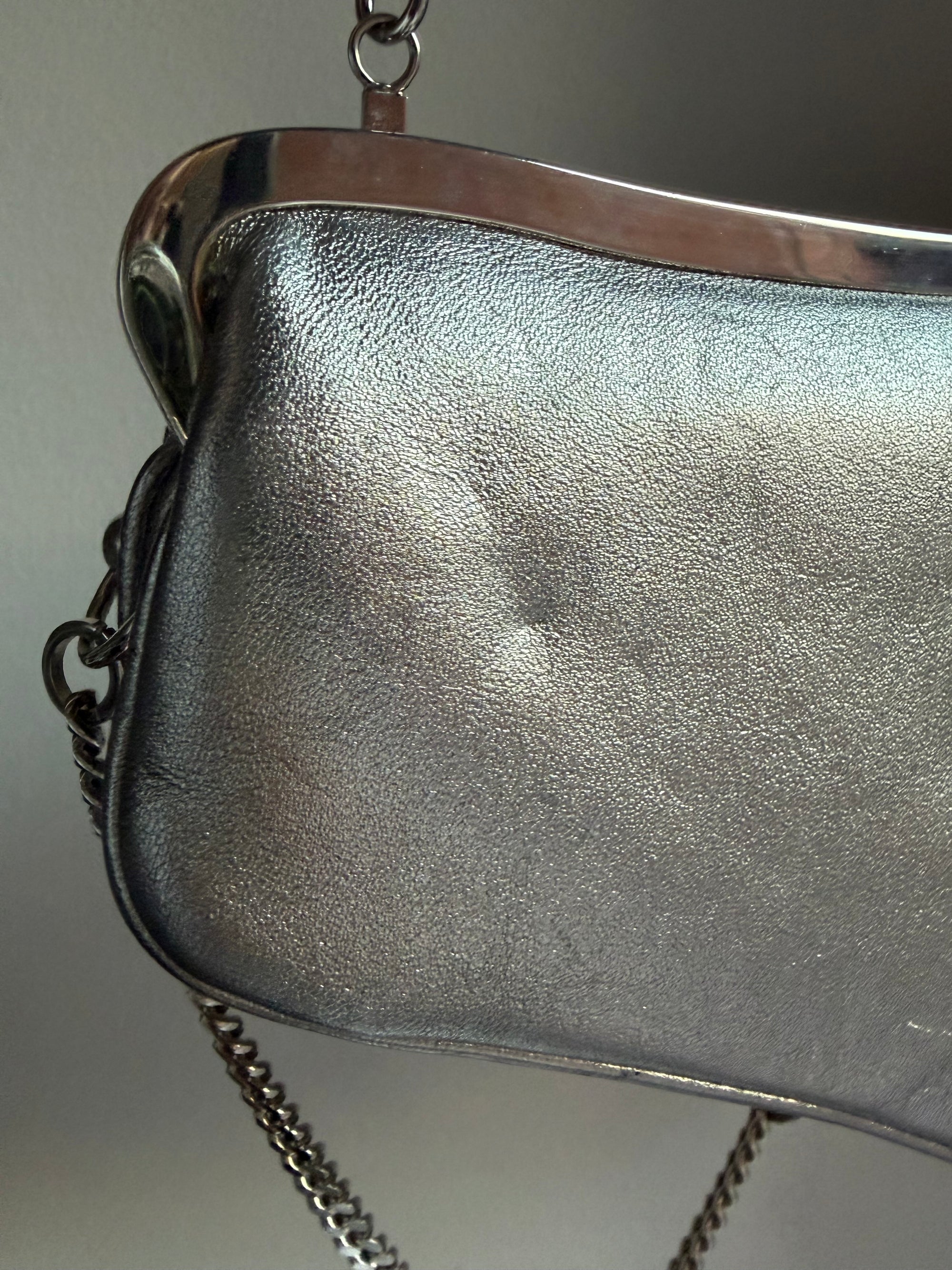 Ultra rare! Dior Silver Vintage Heart Chain Mini Saddle Bag