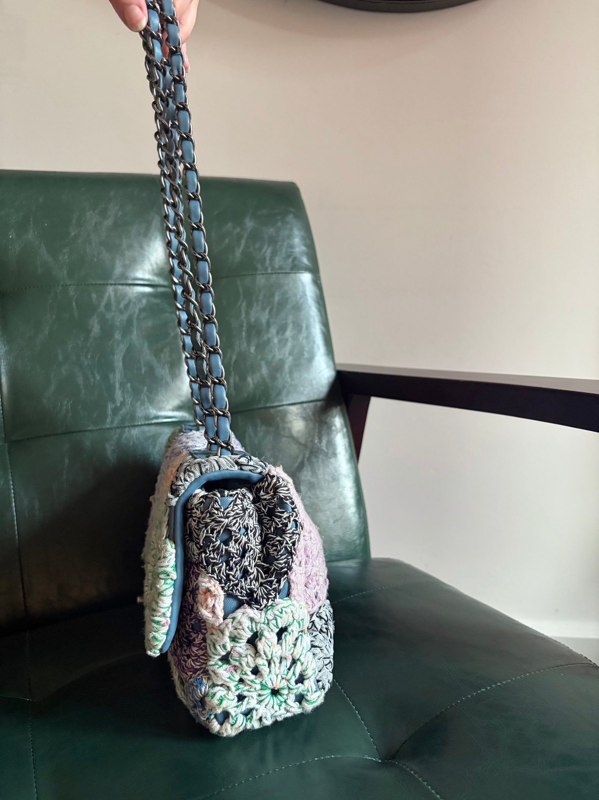 Chanel Paris-Seoul blue leather and crochet single flap bag