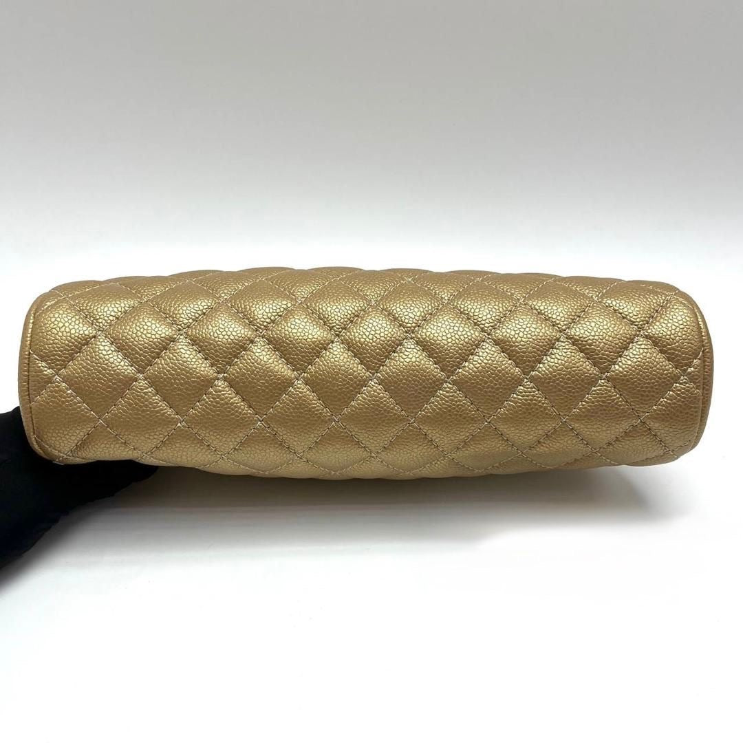Chanel vintage gold caviar kisslock clutch bag