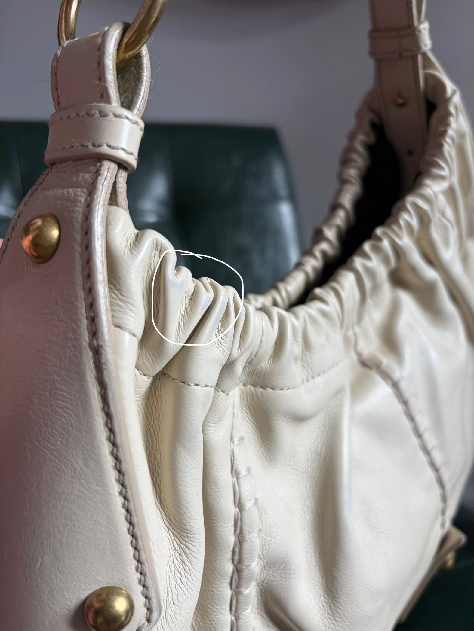 Vintage Yves Saint Laurent Cream Mombasa Bag Gold Horn