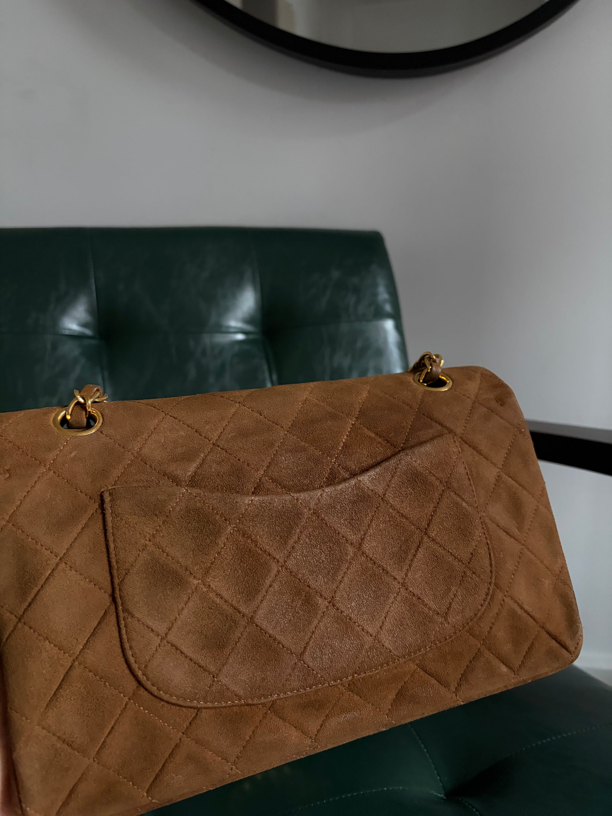 Chanel vintage caramel brown suede medium classic flap bag - 24ct gold