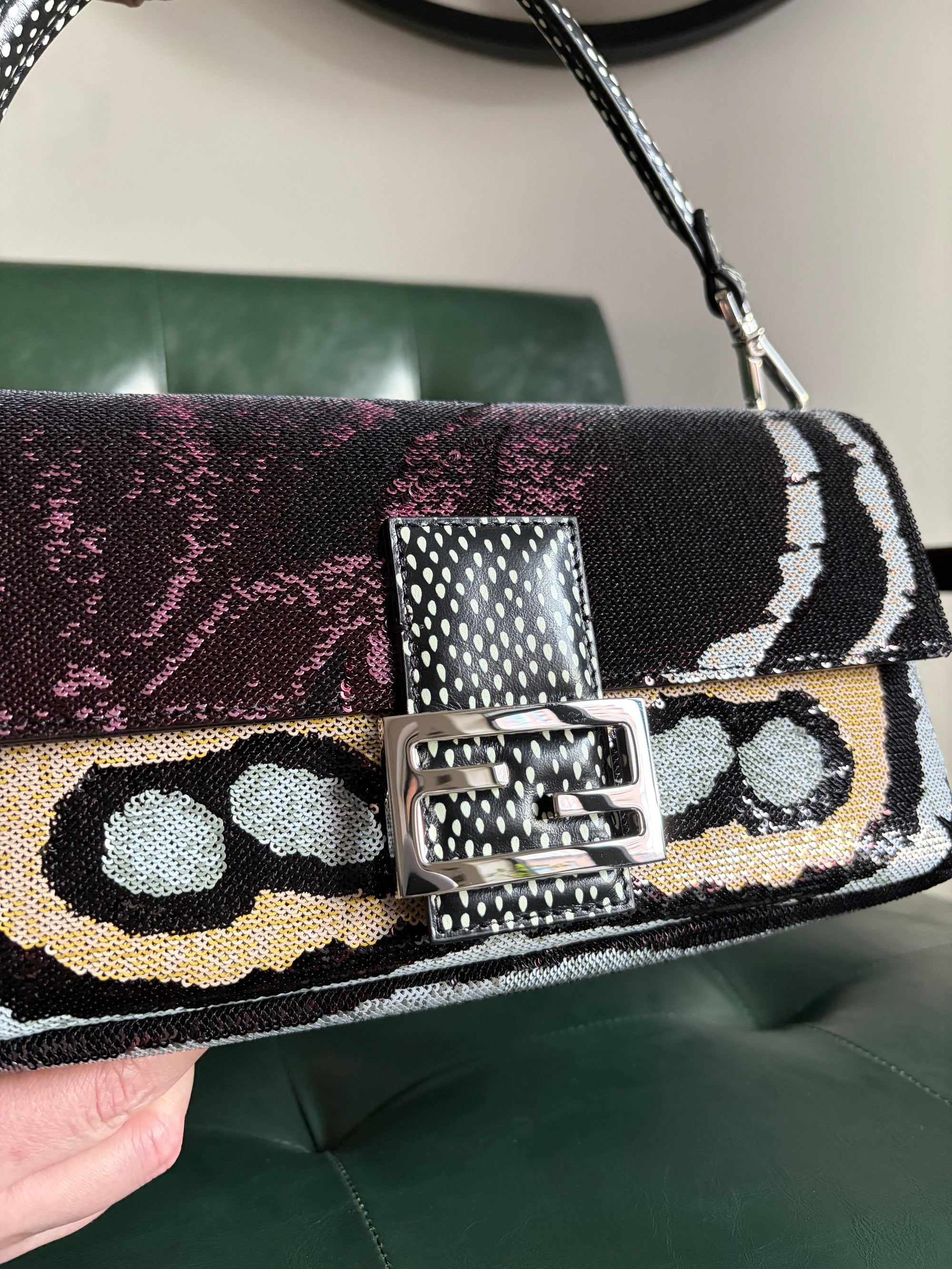 Fendi Night Butterfly Modern Sequin Baguette Bag