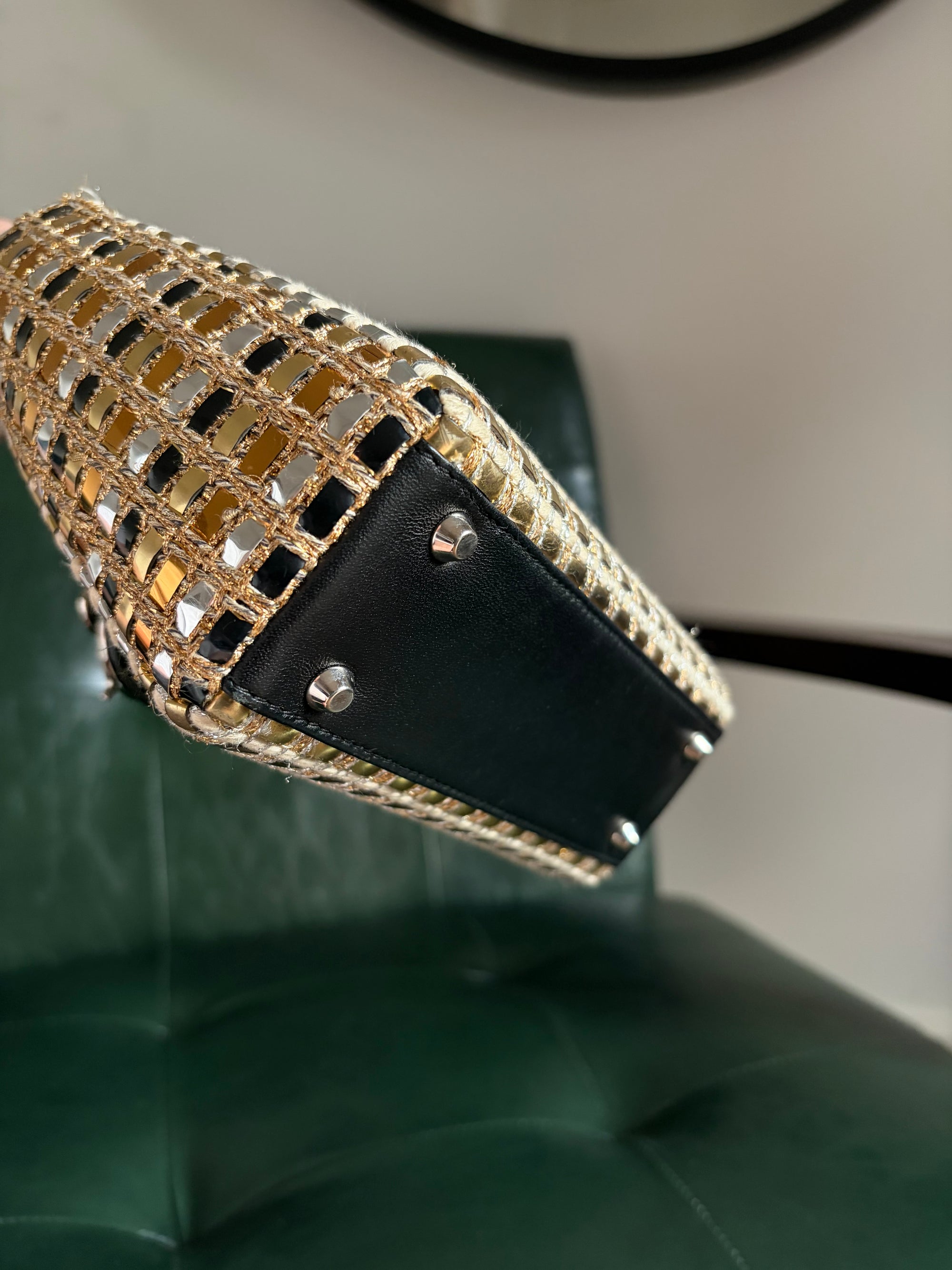 Metallic braided tweed mini Lady Dior bag