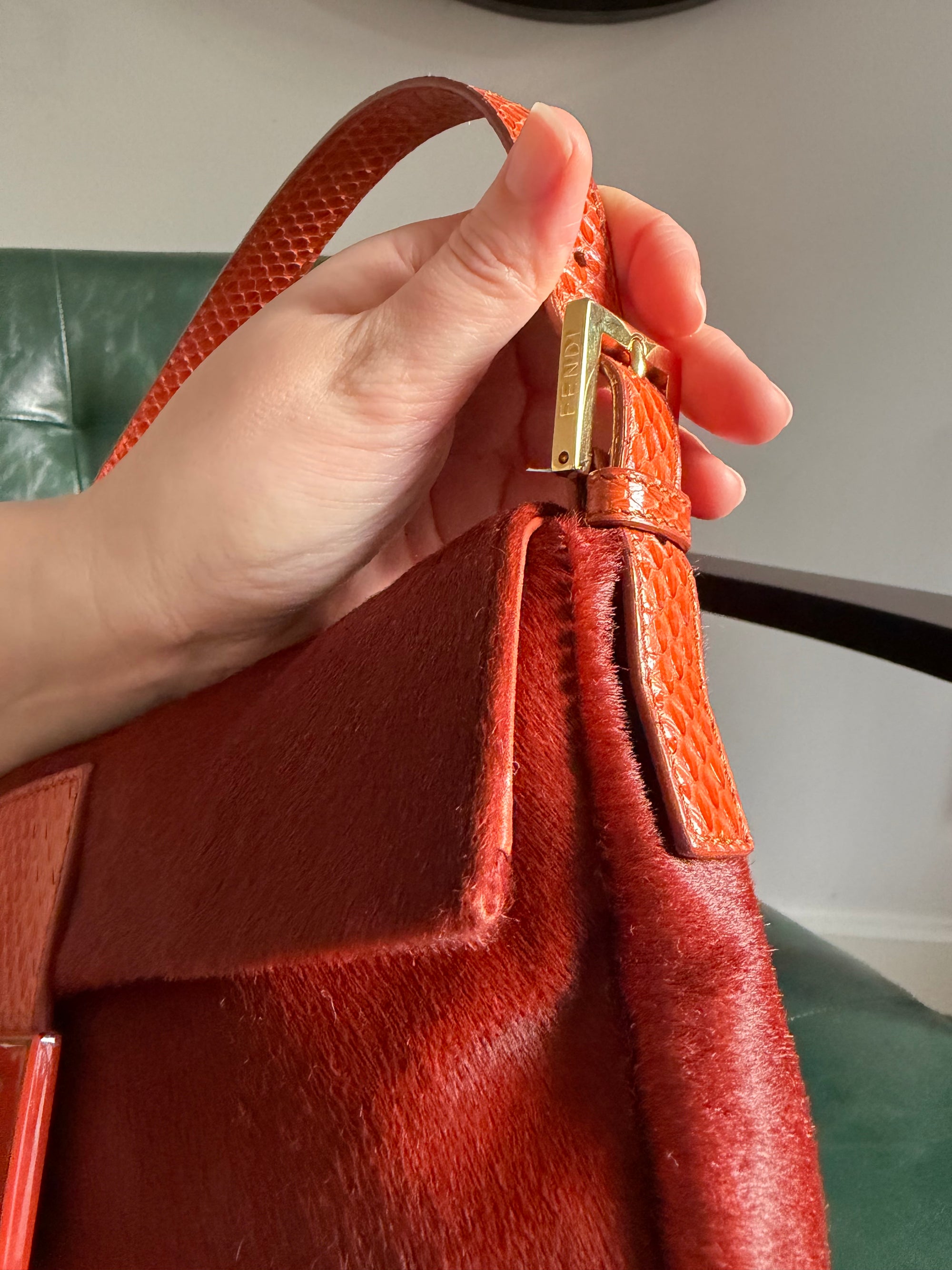 Ultra rare! Orange Fendi pony hair baguette