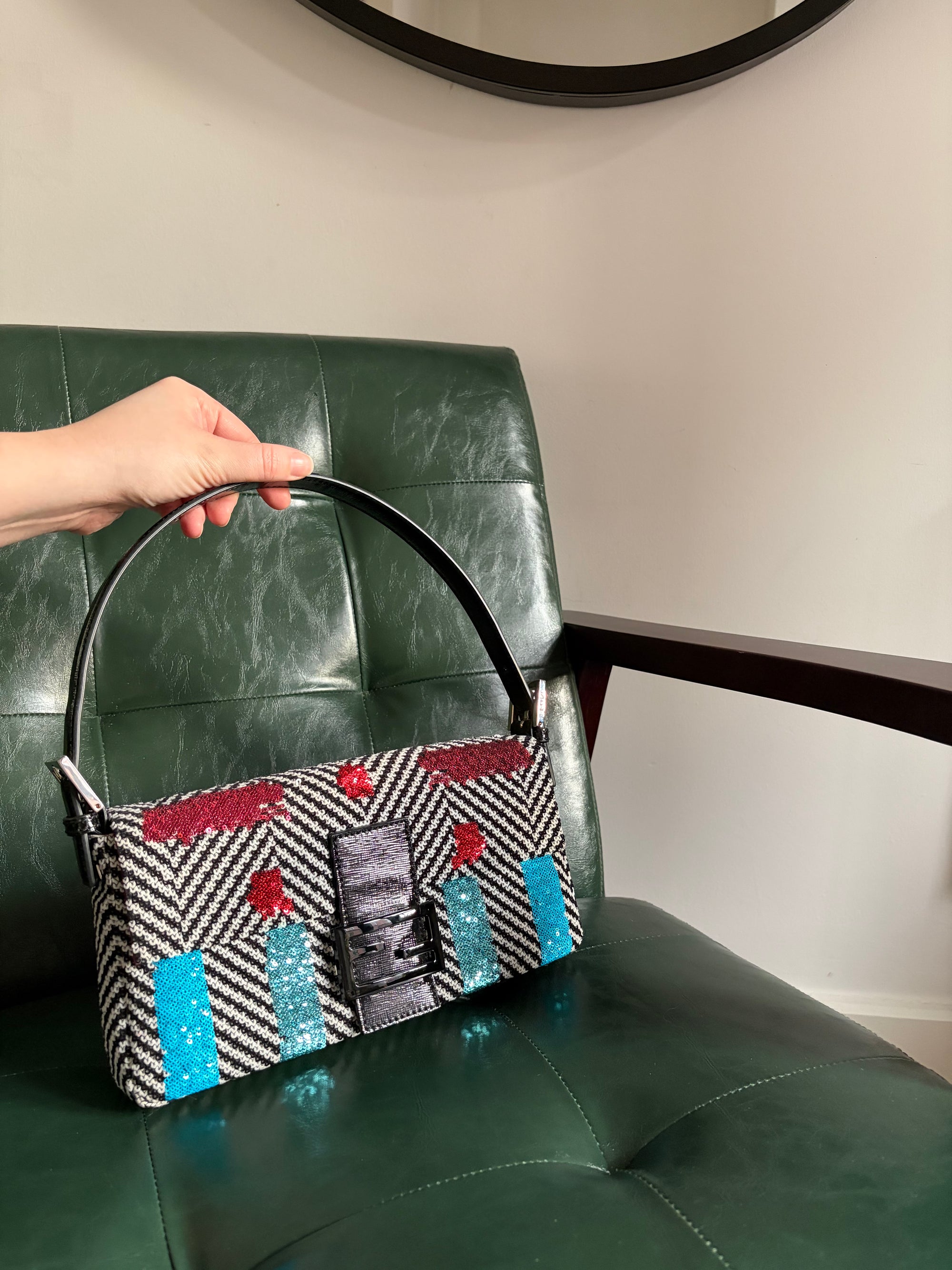 Fendi chevron sequin colour block baguette bag