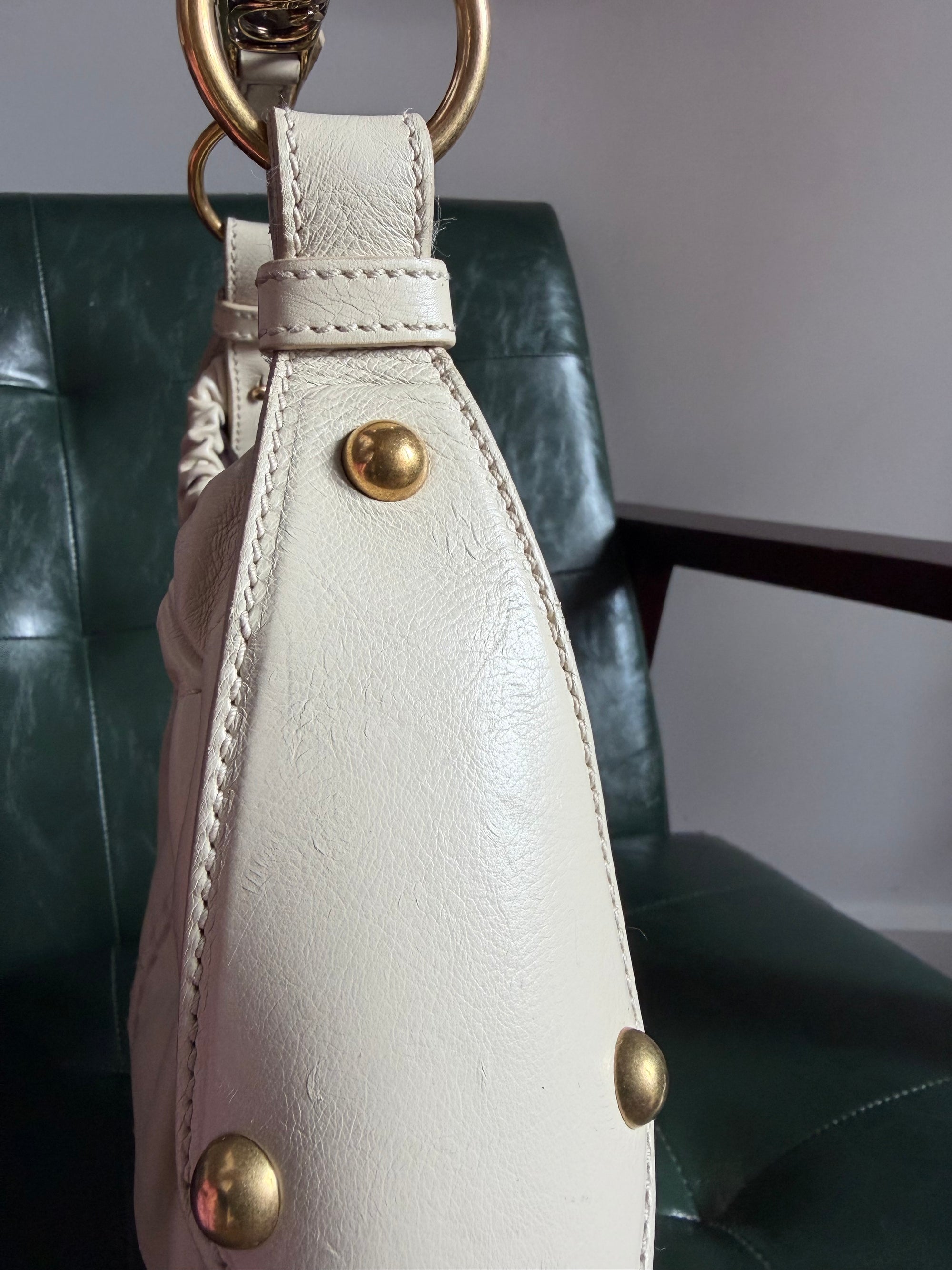 Vintage Yves Saint Laurent Cream Mombasa Bag Gold Horn