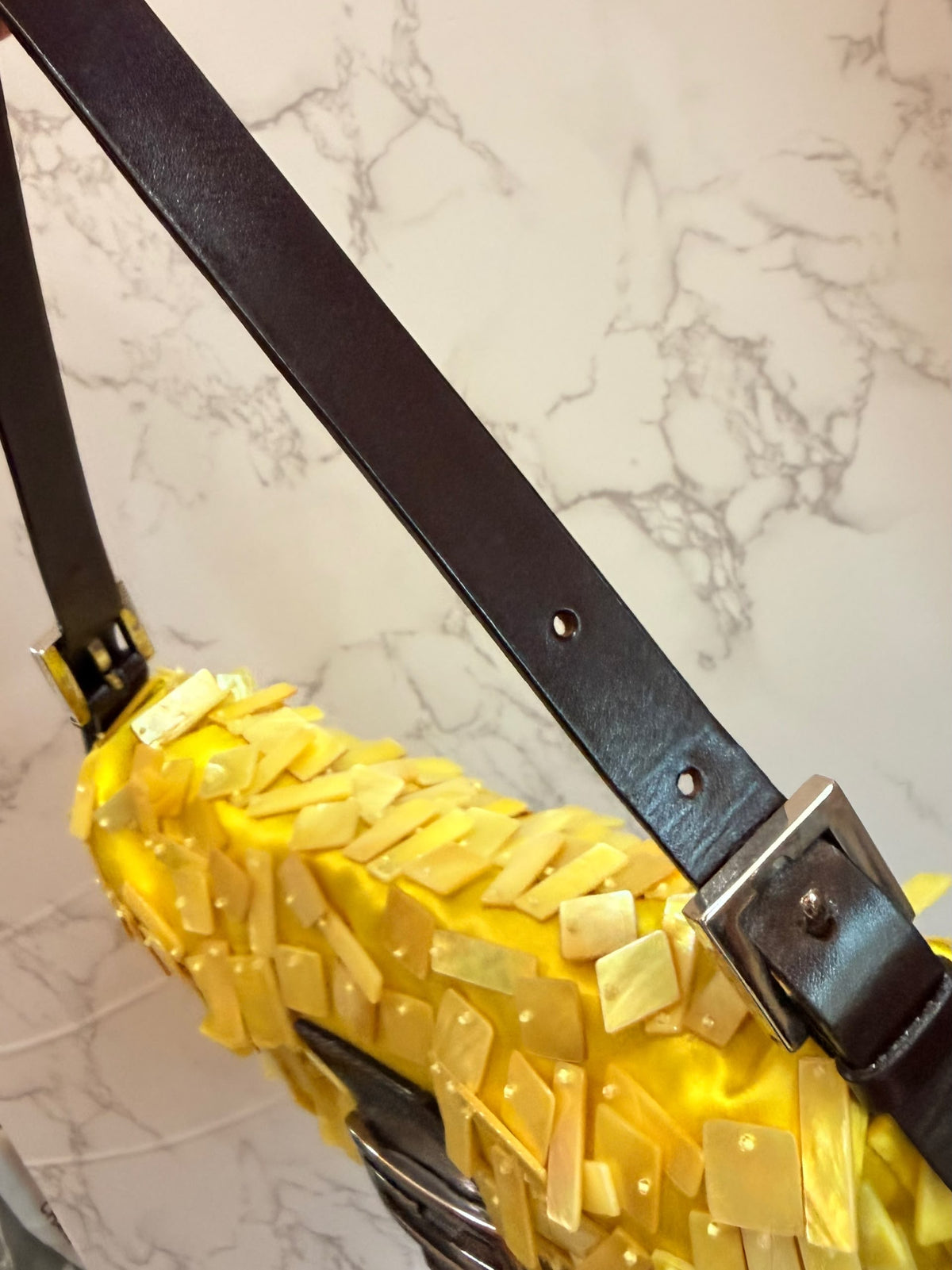 Ultra rare! Fendi mother of pearl yellow shell beaded baguette