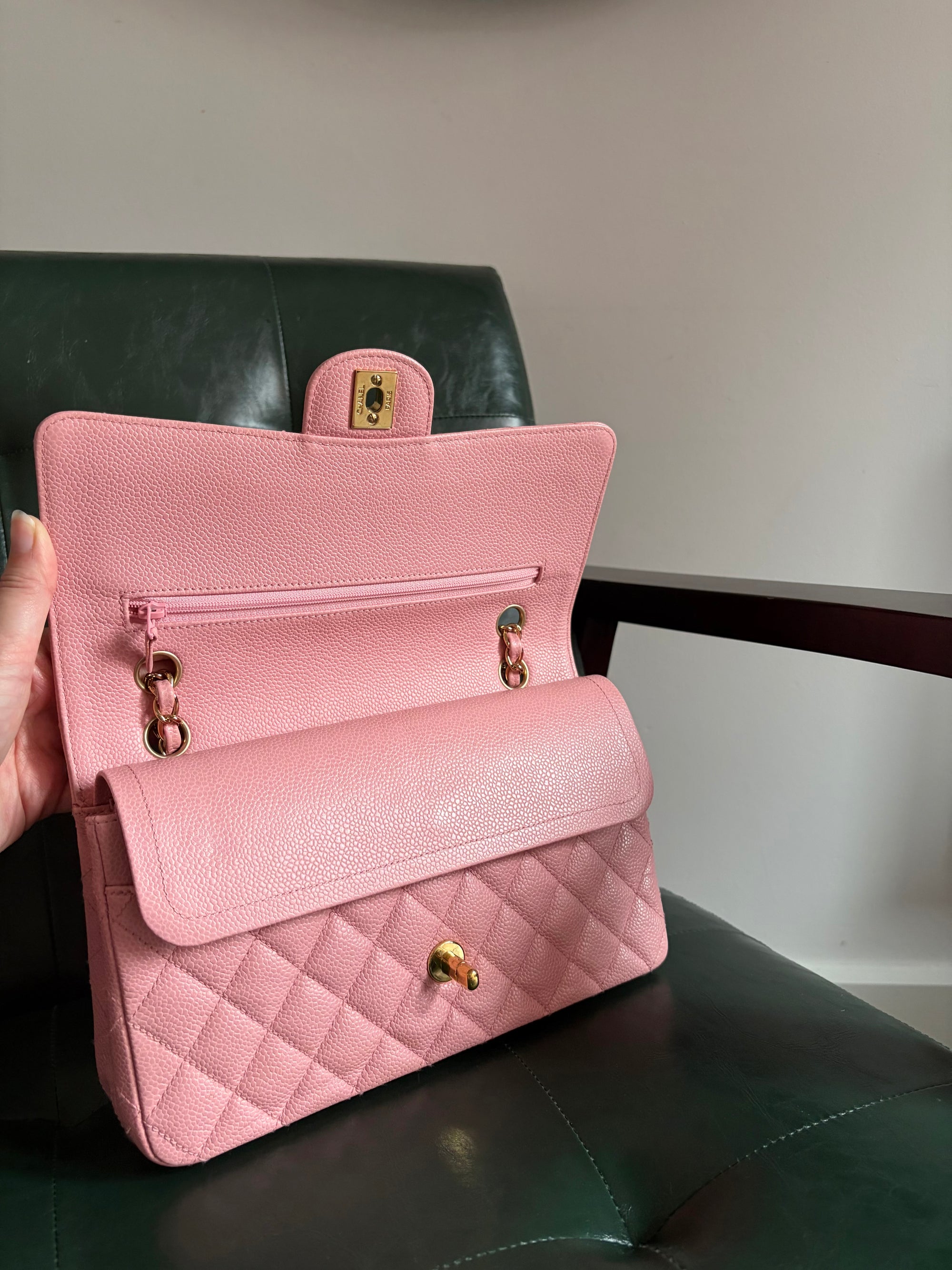 Rare! Series 9 Chanel Rose Sakura Pink Vintage Caviar Medium Classic Flap 24ct Gold Hardware