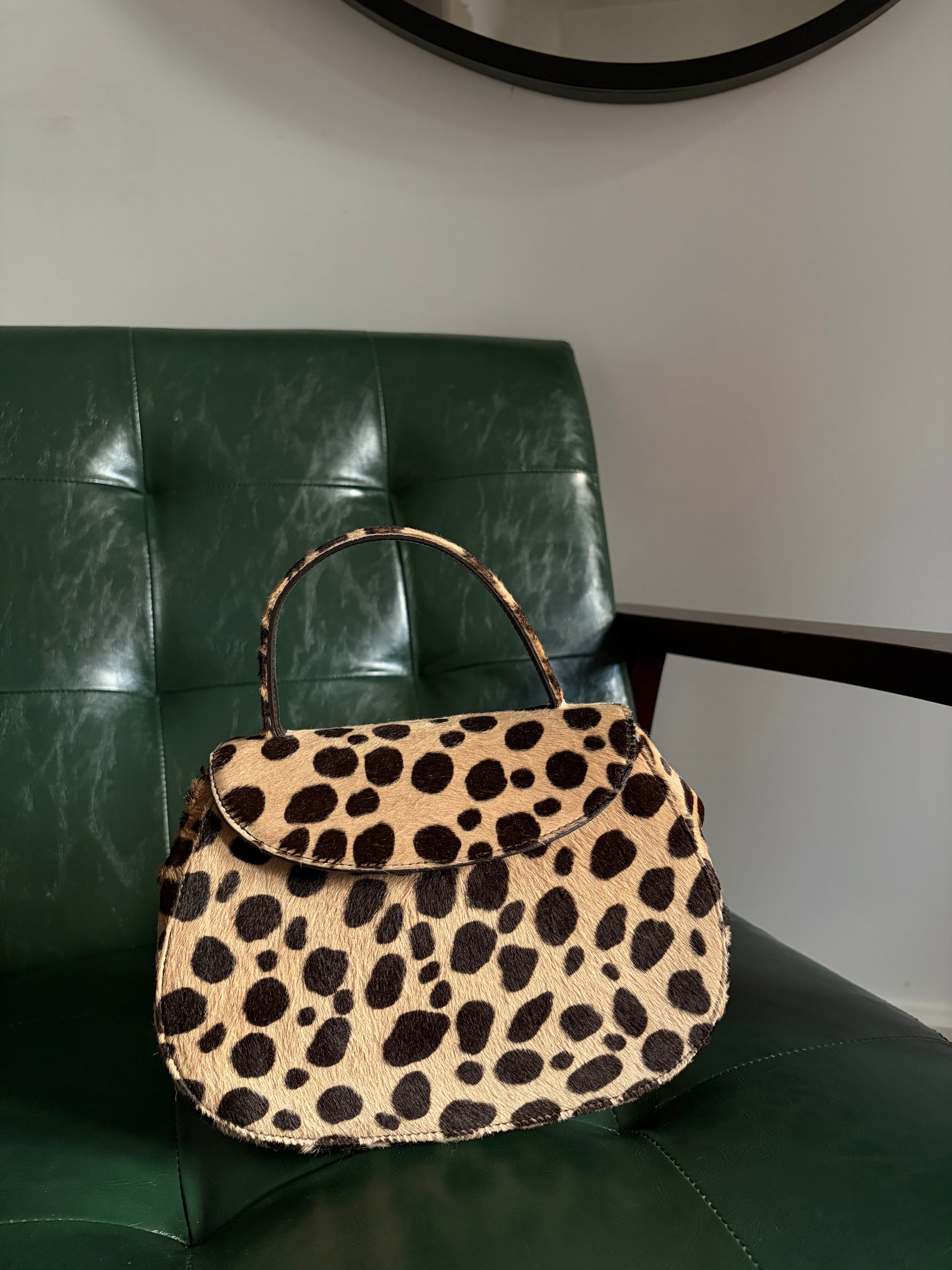 Vintage Prada pony hair cheetah print top handle bag