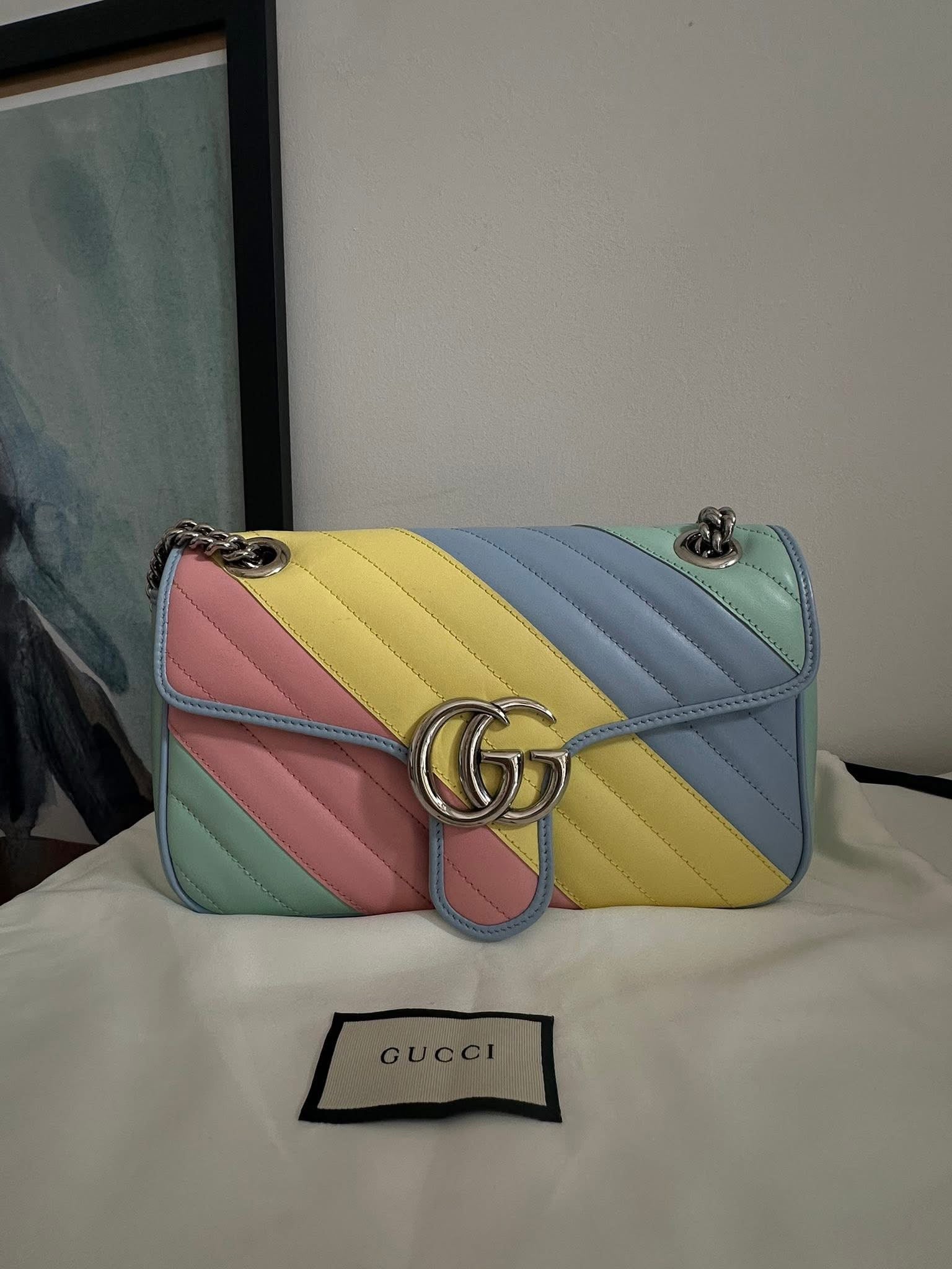 Gucci rainbow stripe marmont bag size small