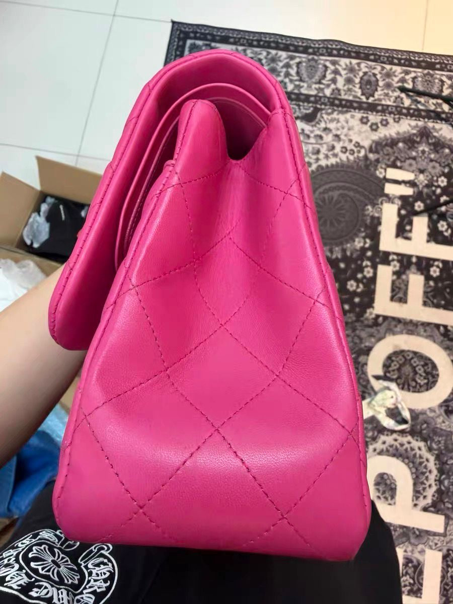 Chanel hot pink lambskin jumbo classic flap