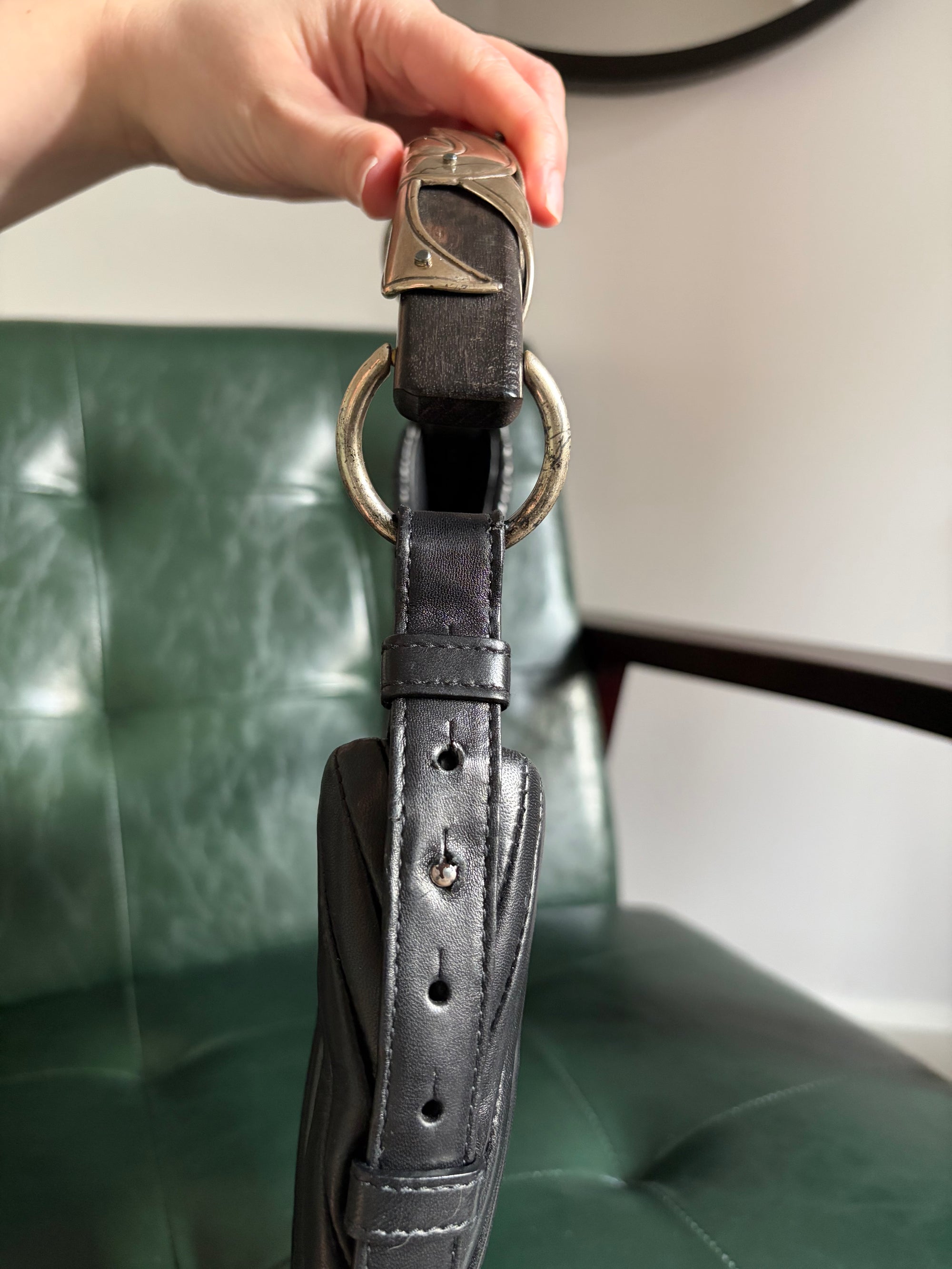 YSL black leather pleated Mombasa hobo bag