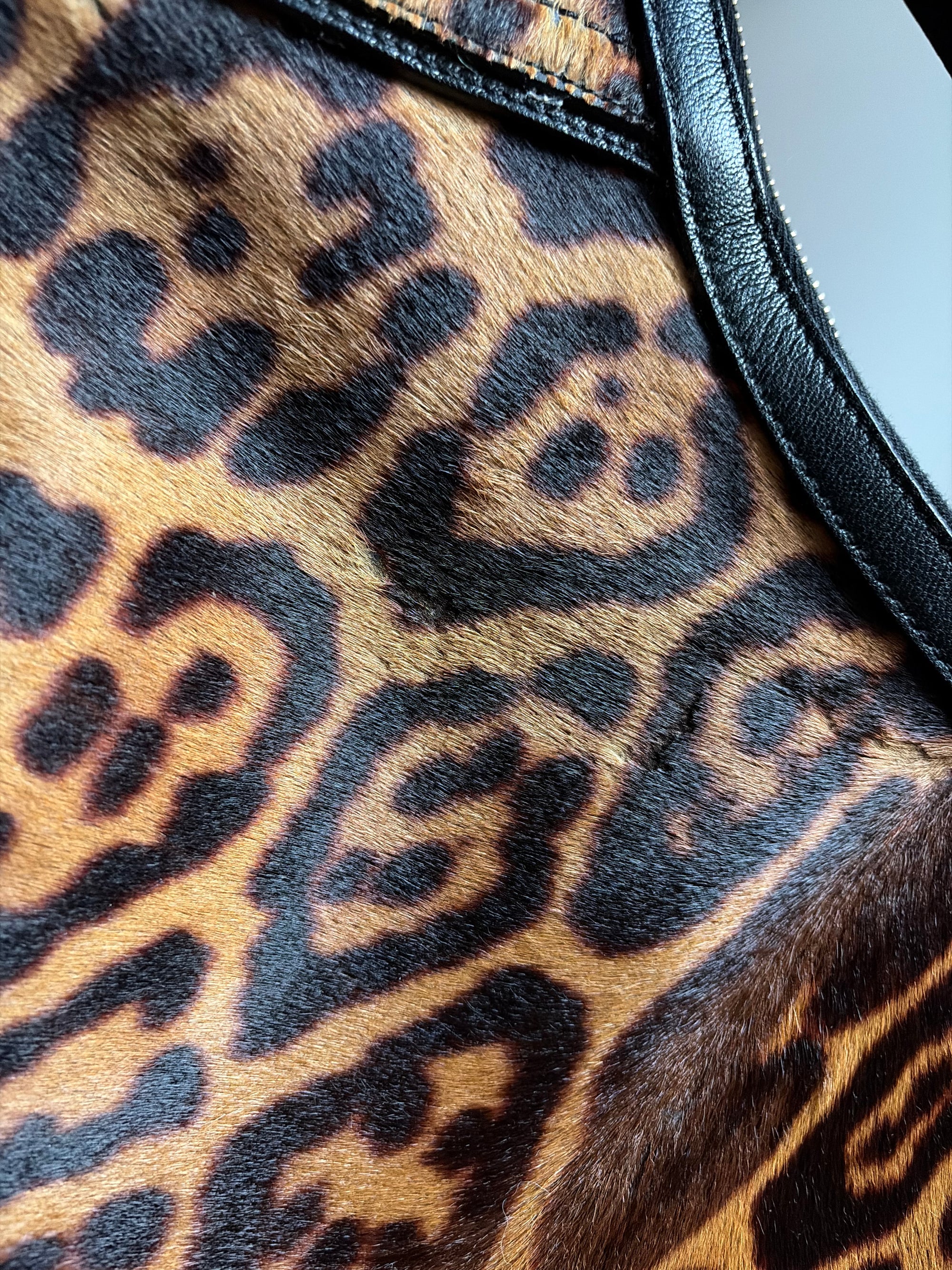 Vintage Yves Saint Laurent Large Leopard Print Pony Hair Hobo Mombasa Bag