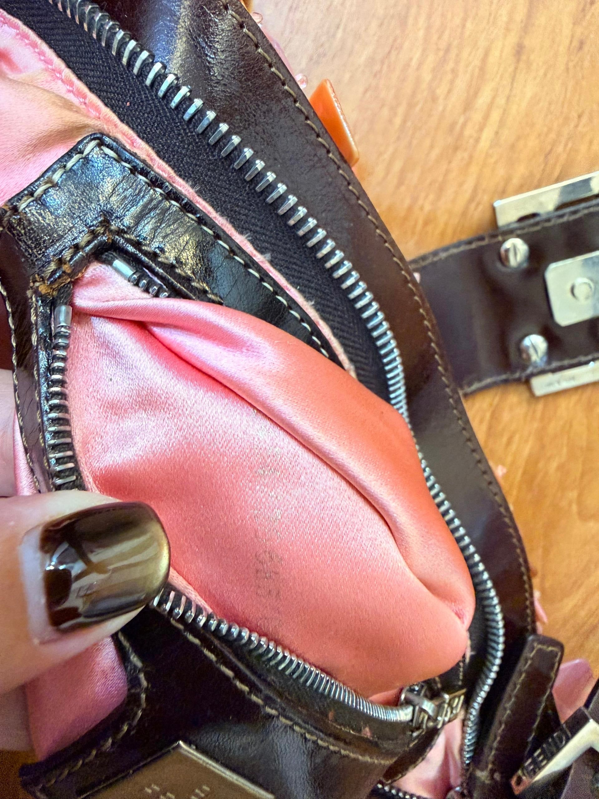Ultra rare! Fendi pink mother of pearl satin baguette