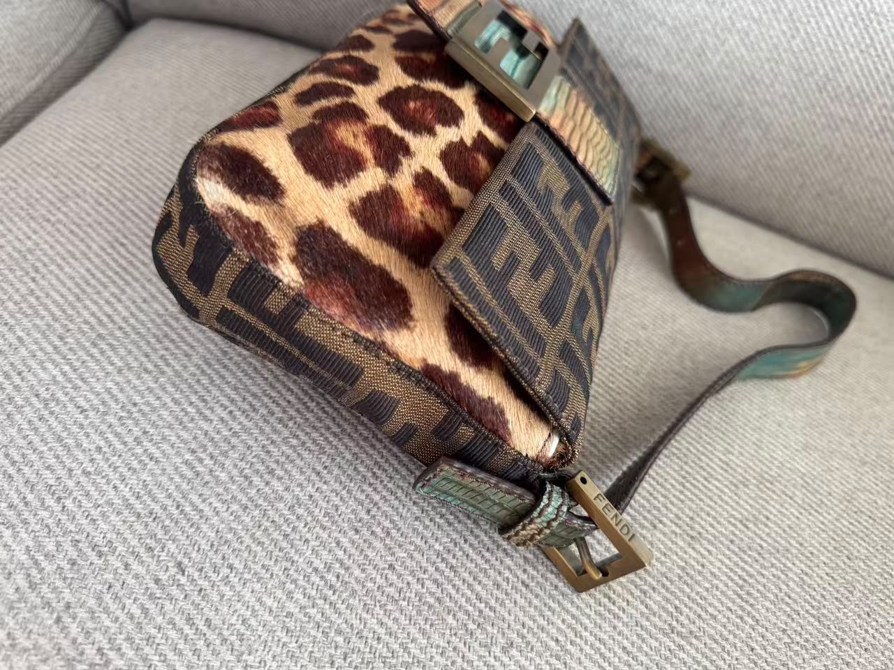 Fendi leopard pony hair lizard trim baguette