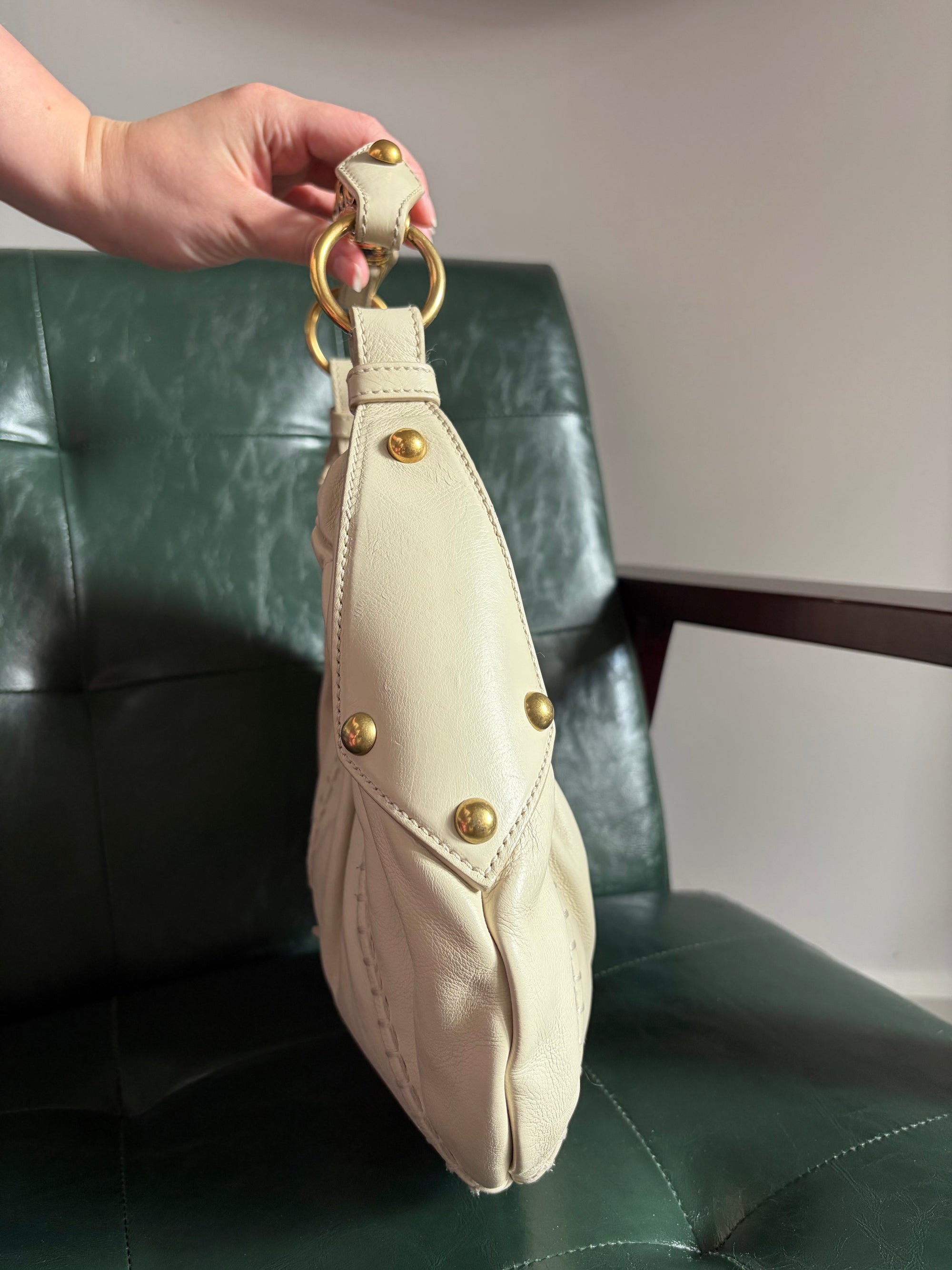 Vintage Yves Saint Laurent Cream Mombasa Bag Gold Horn