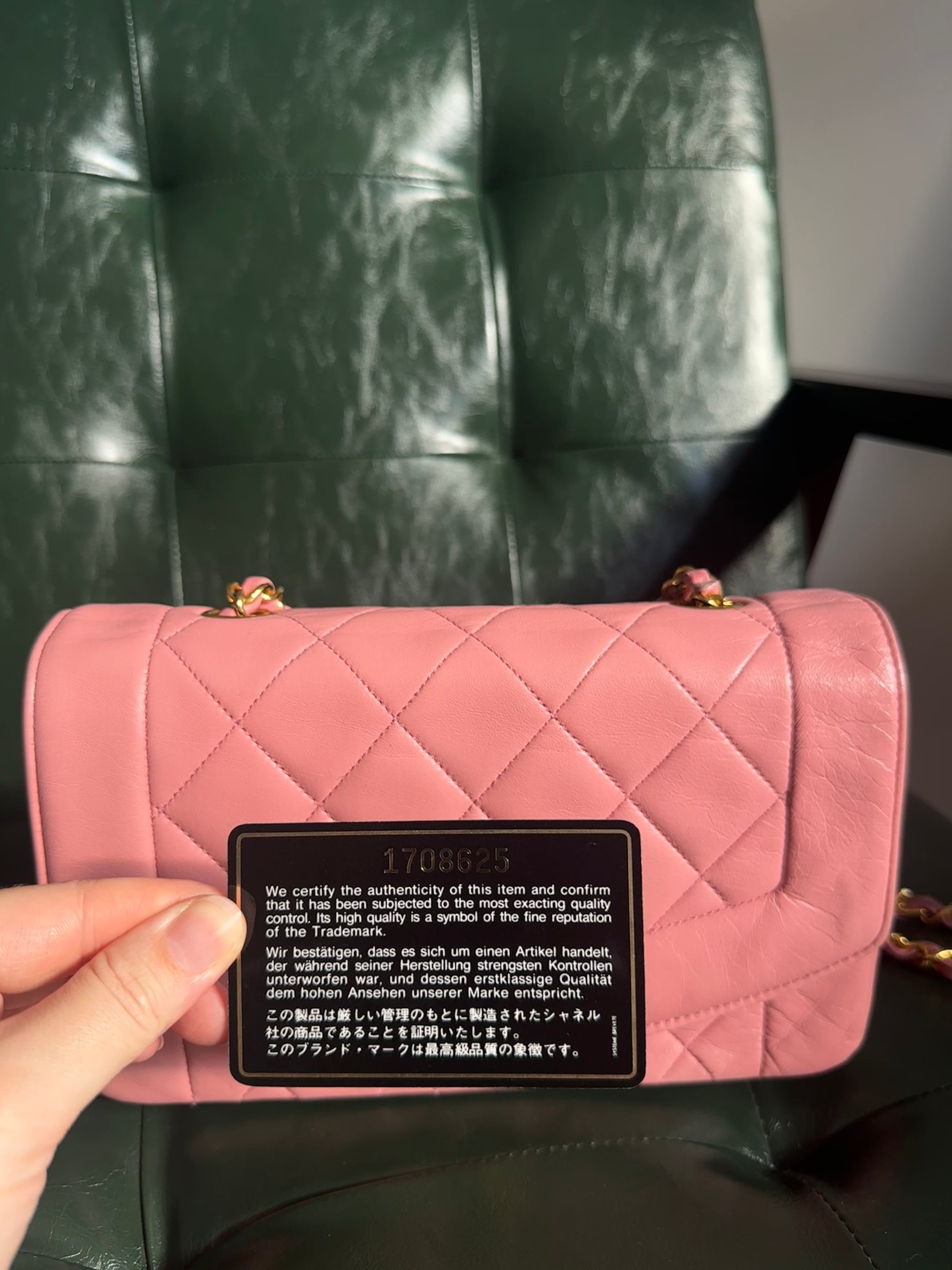 Super Rare! Chanel Diana 22 Vintage Bag in Pink Lambskin - 24ct