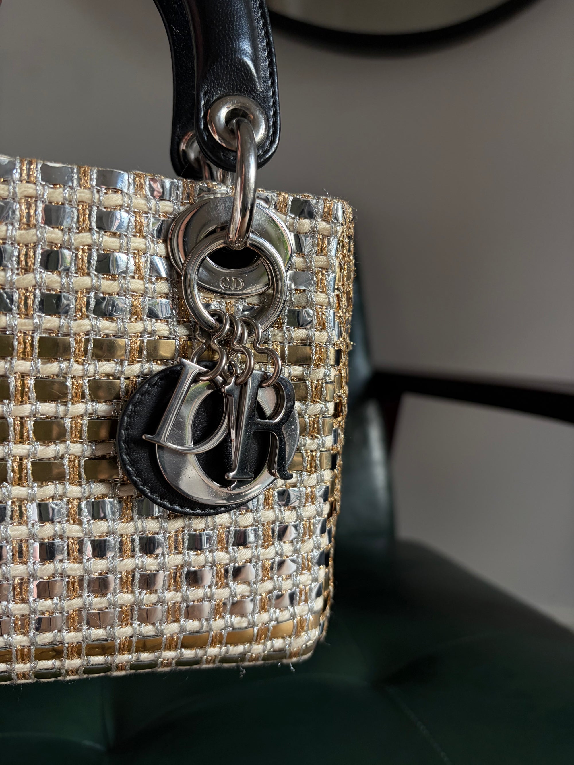 Metallic braided tweed mini Lady Dior bag