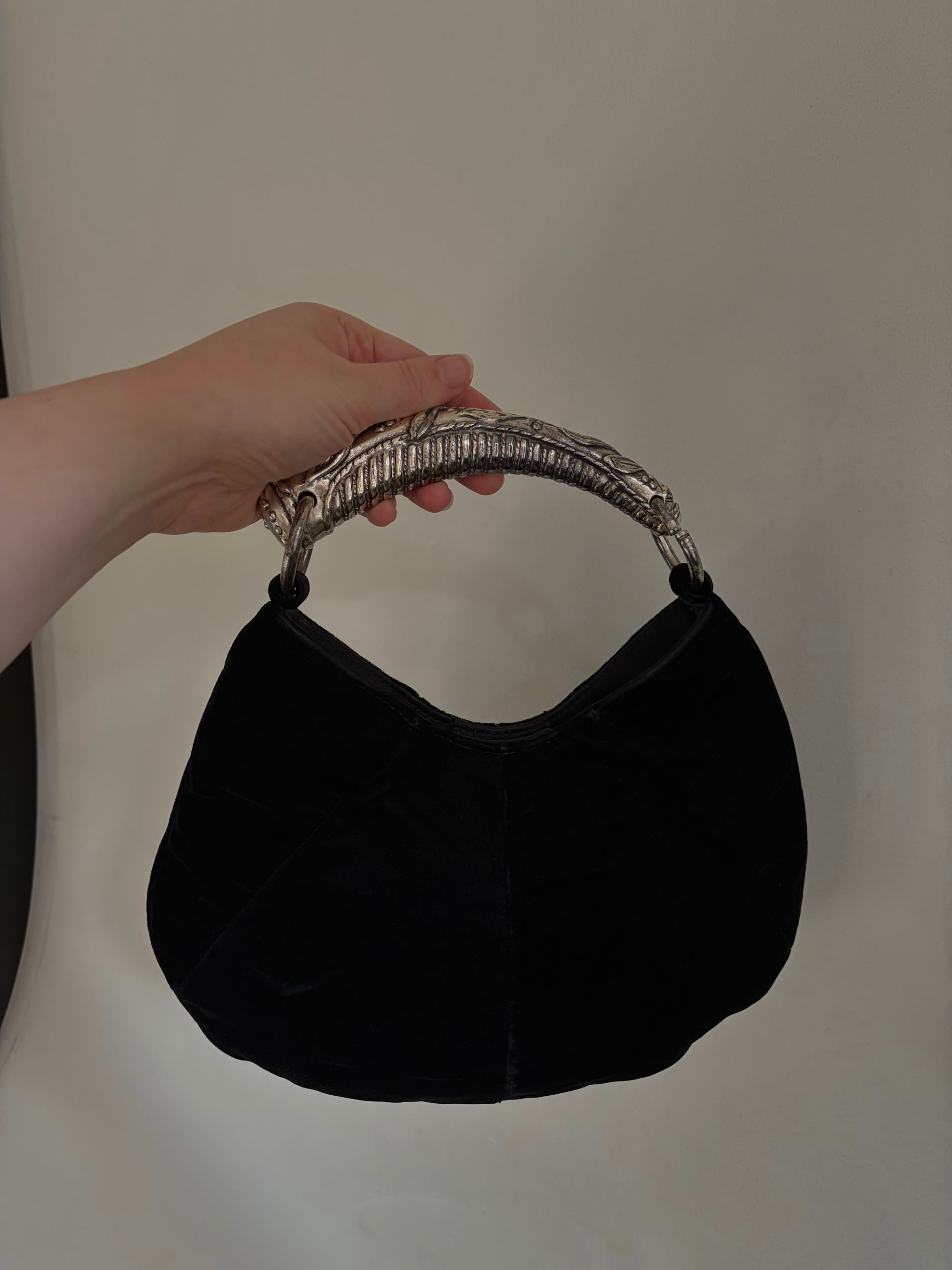 Vintage Yves Saint Laurent Black Velvet Mini Mombasa Silver Horn