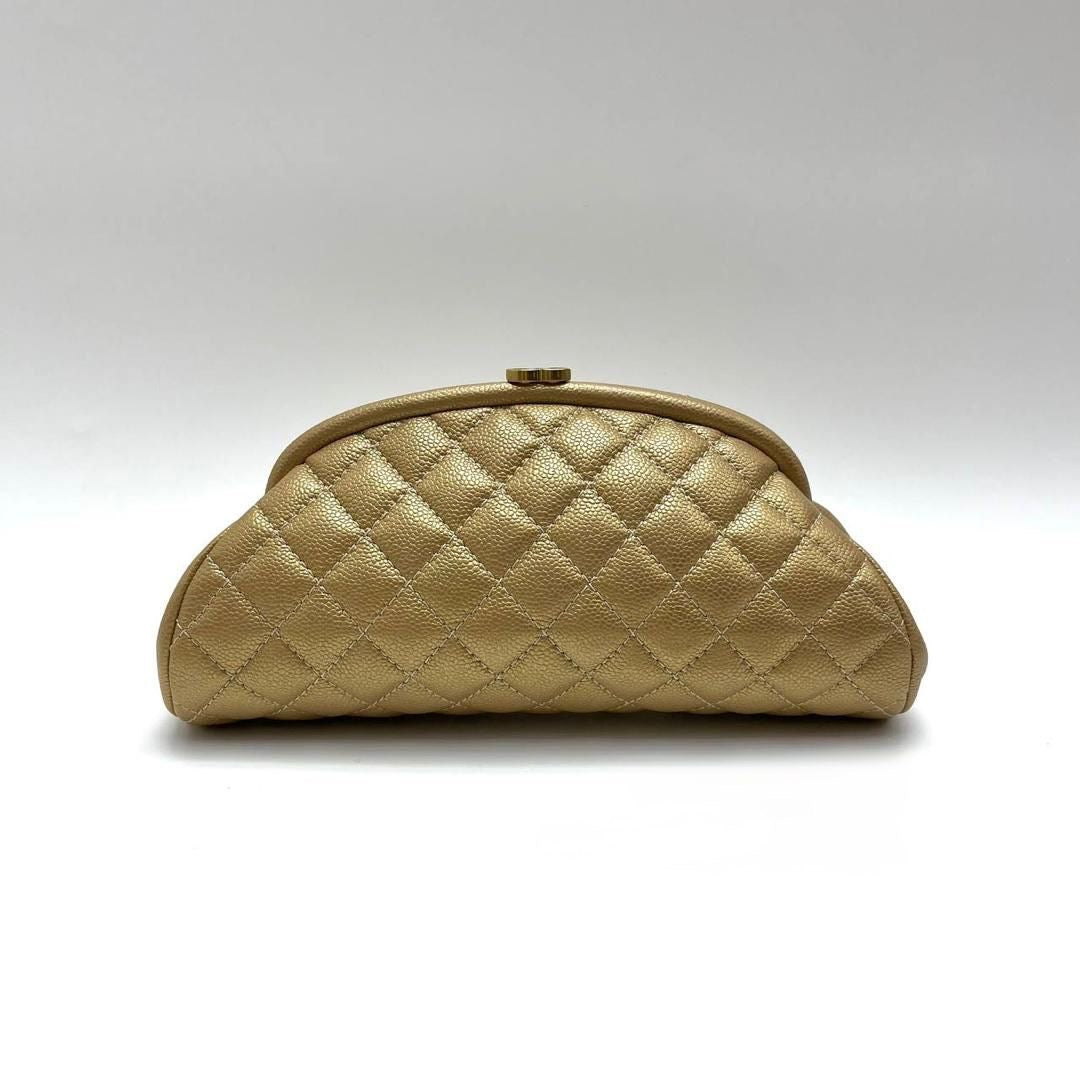 Chanel vintage gold caviar kisslock clutch bag
