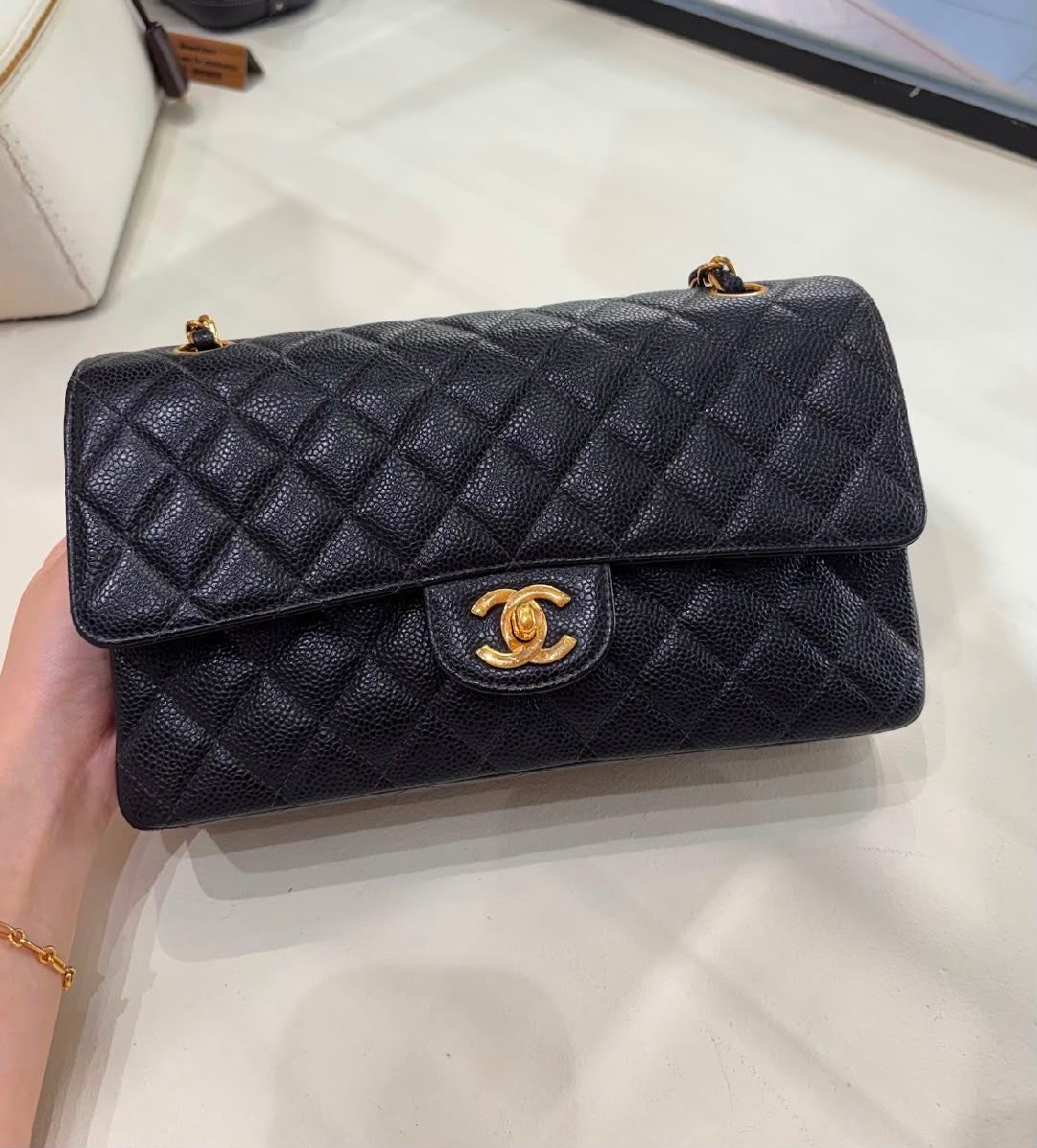 Pre-order - Chanel Series 6 vintage black caviar medium classic flap bag 24 carat gold plated hardware