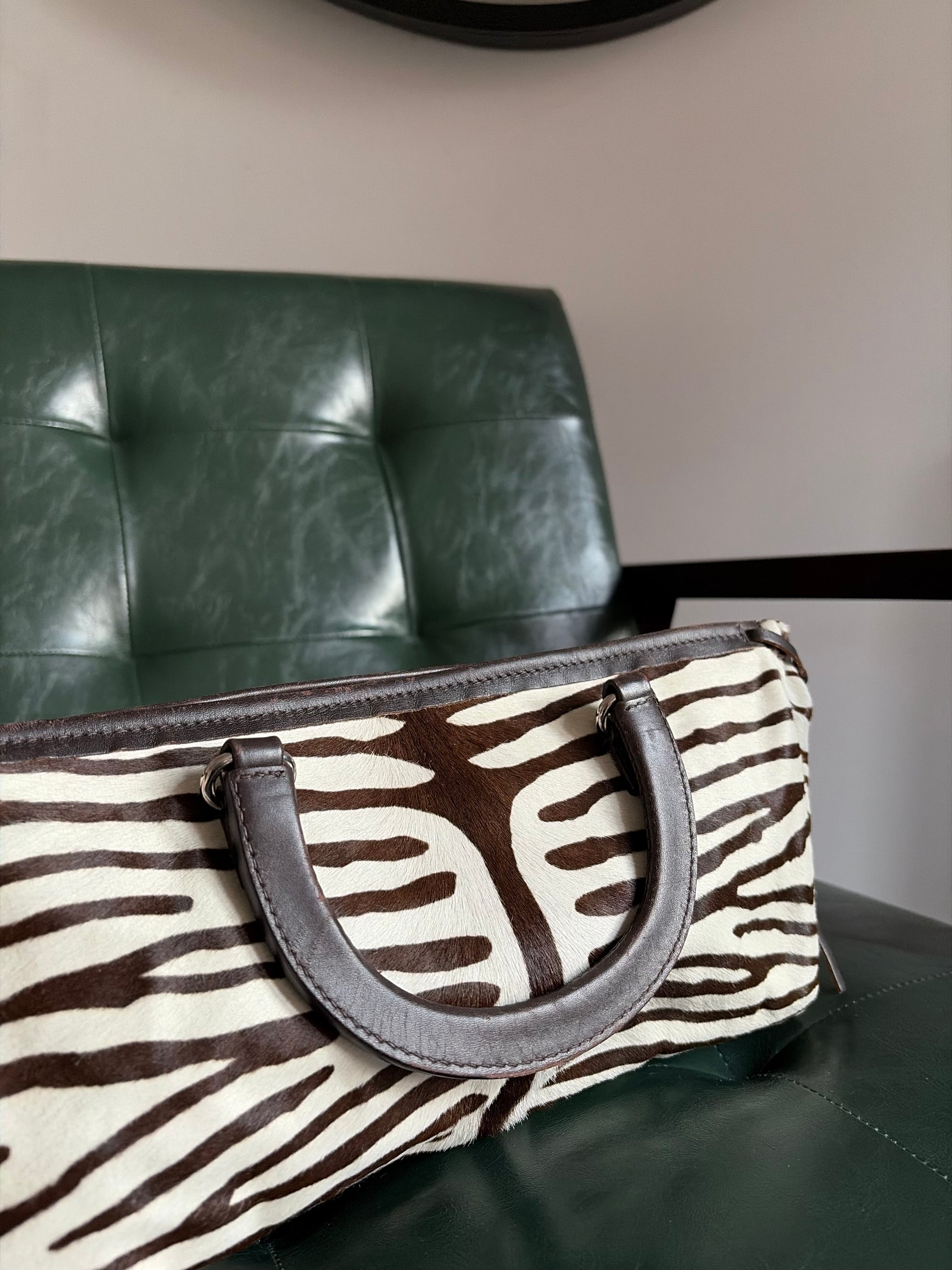 Vintage Prada Zebra Print Pony Hair Top Handle Bag