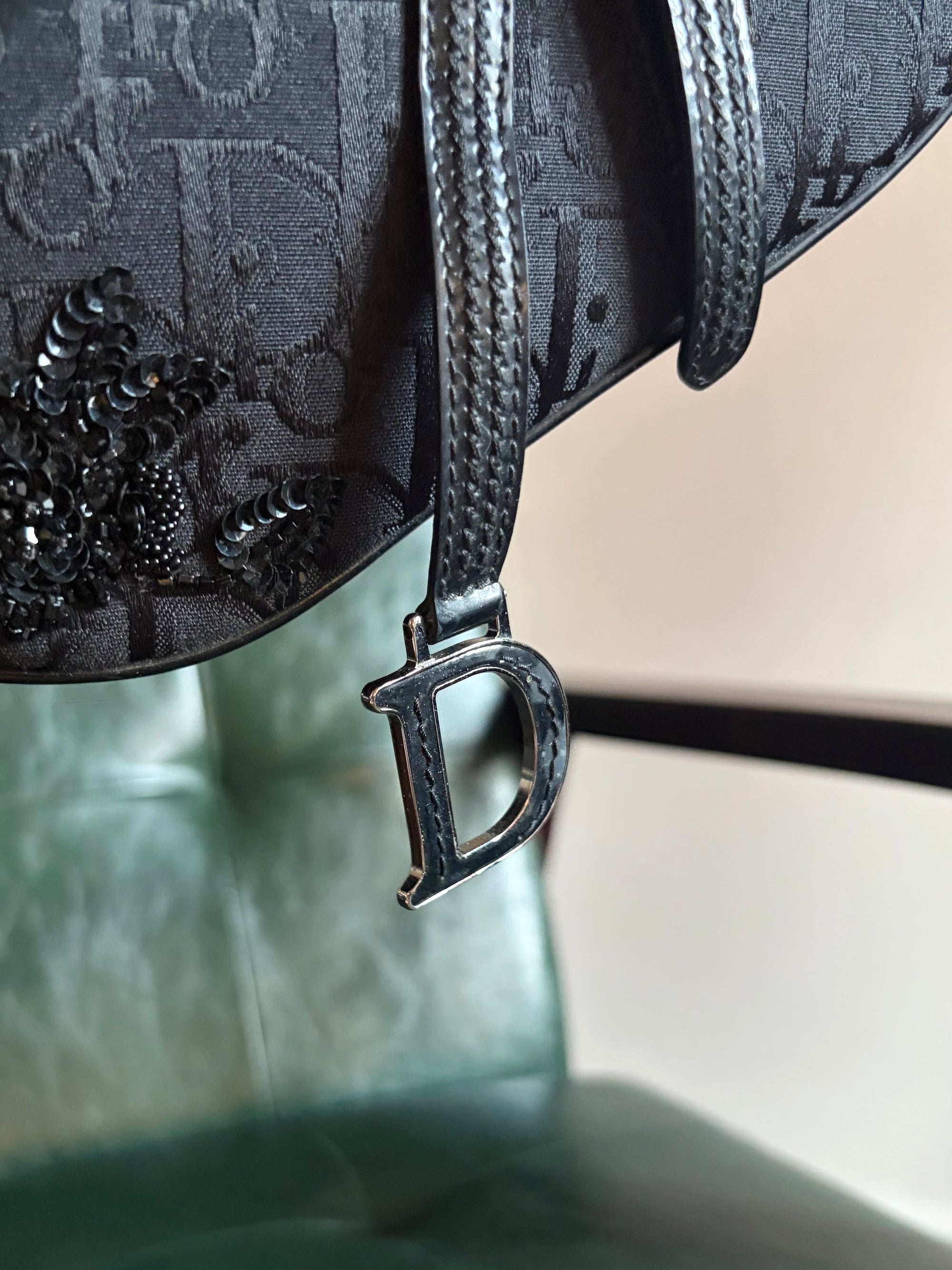 Limited Edition Dior mini saddle bag black embellished monogram canvas