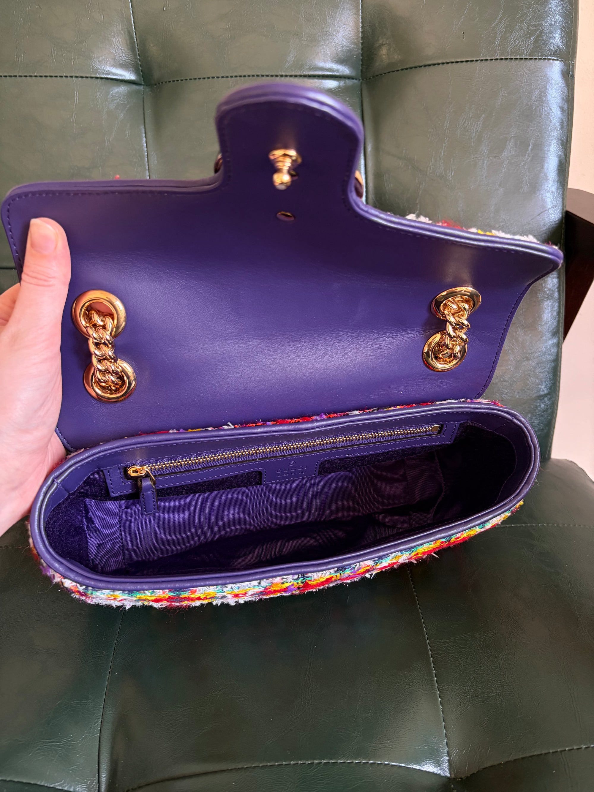 Gucci Marmont Small Multicoloured Tweed Mixed Metal Bag