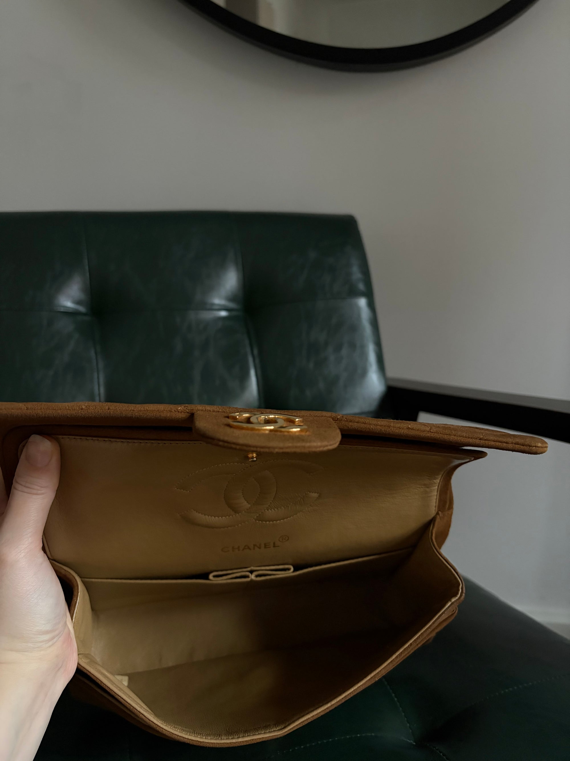 Chanel vintage caramel brown suede medium classic flap bag - 24ct gold