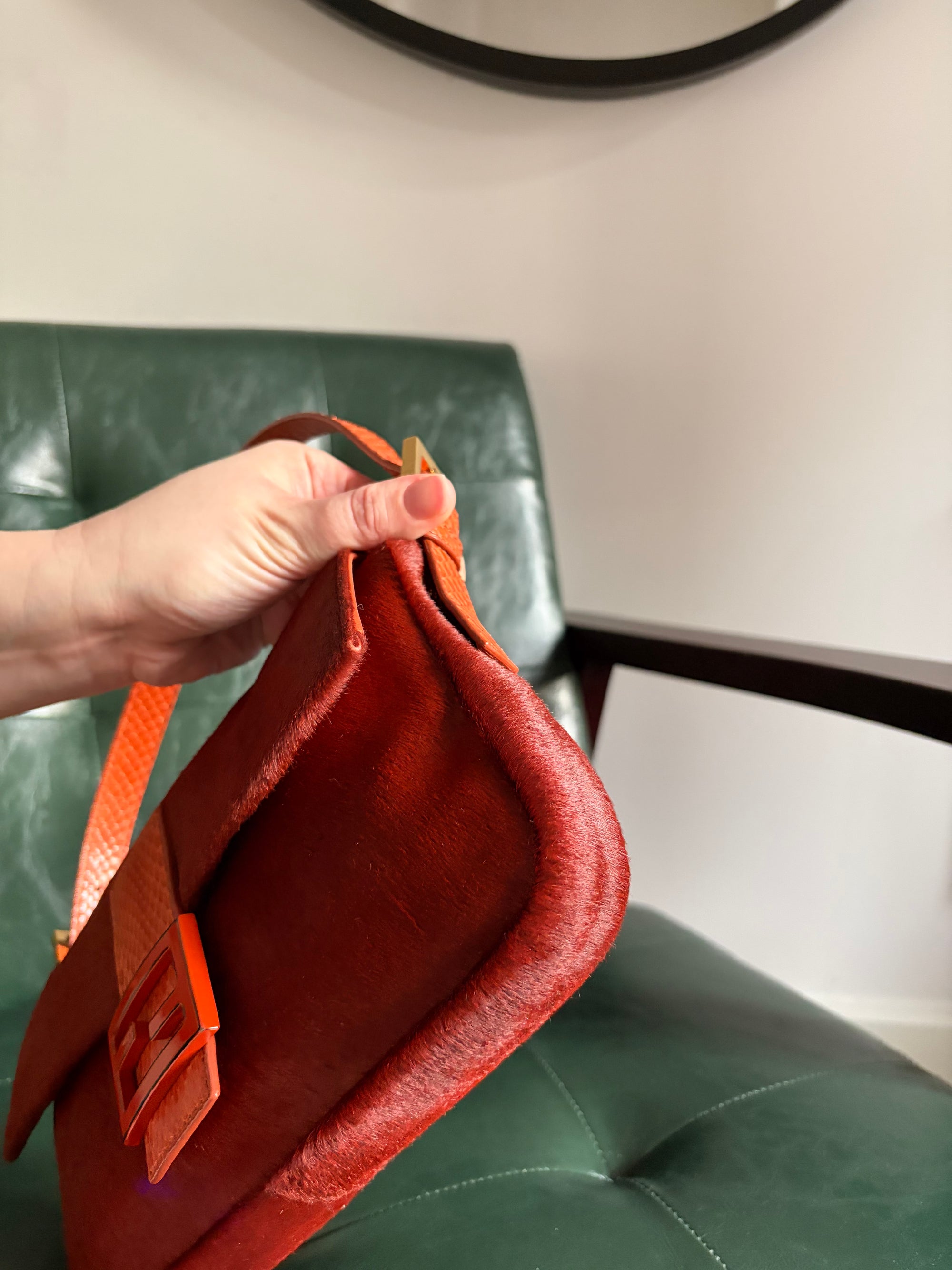 Ultra rare! Orange Fendi pony hair baguette