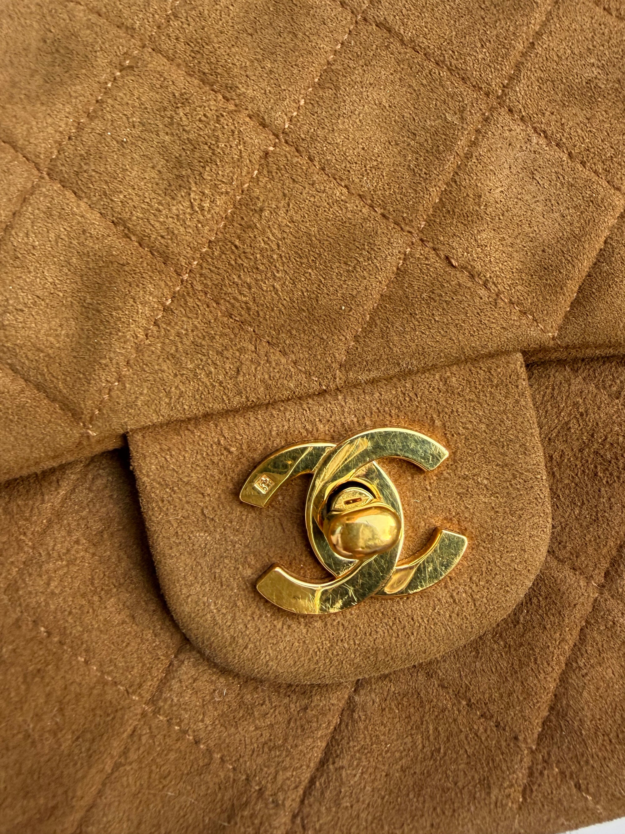 Chanel vintage caramel brown suede medium classic flap bag - 24ct gold