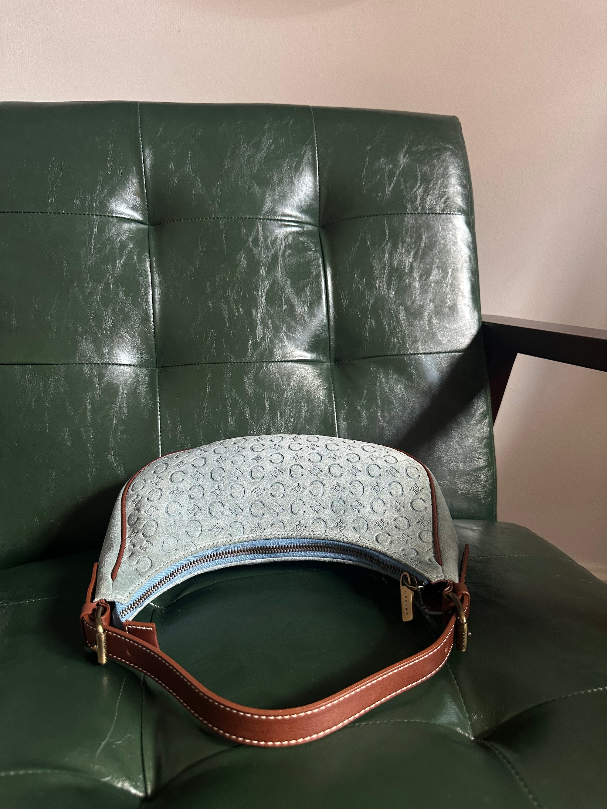 Vintage Celine Ava Shoulder Bag - Blue Suede Monogram