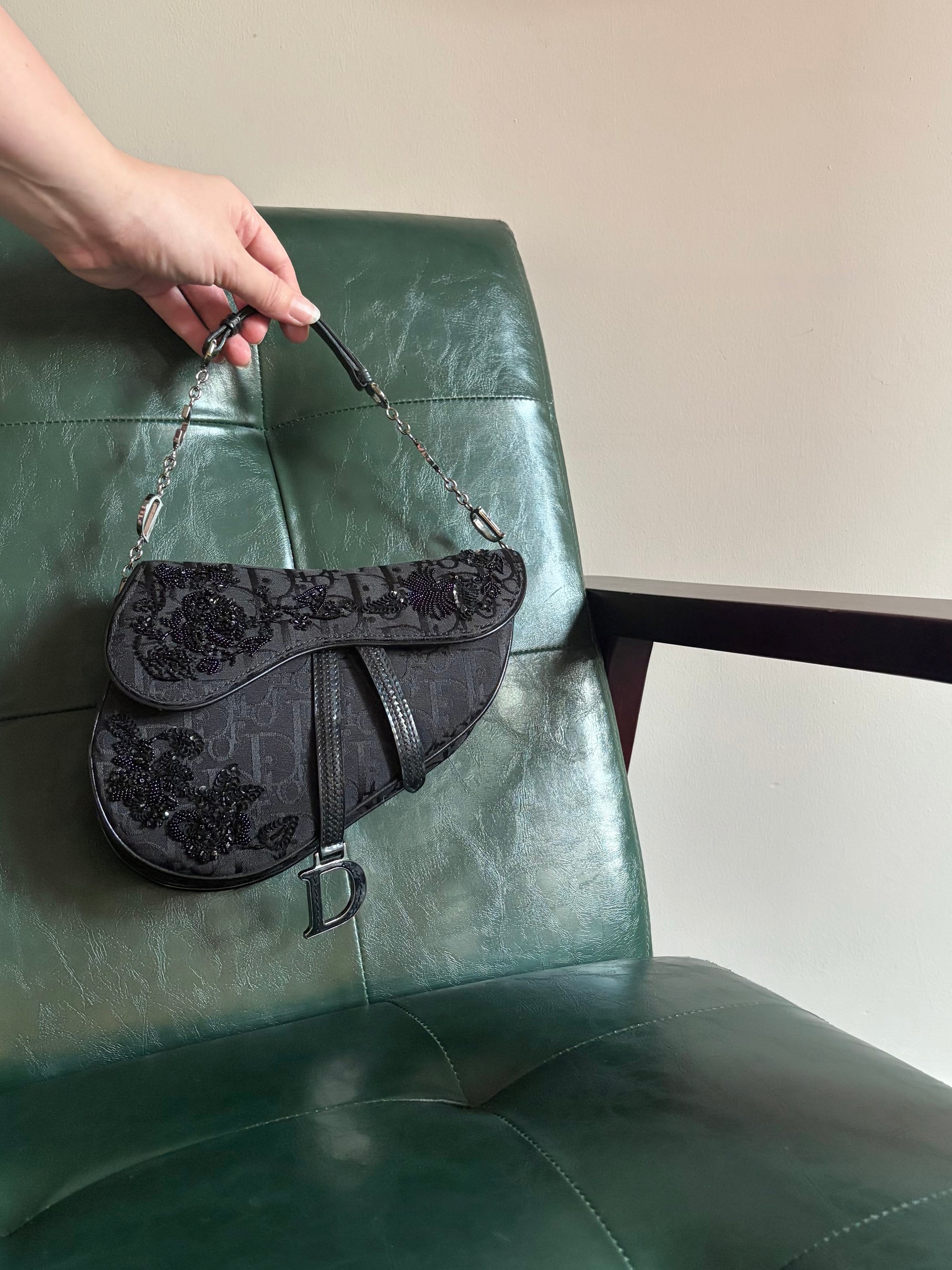 Limited Edition Dior mini saddle bag black embellished monogram canvas