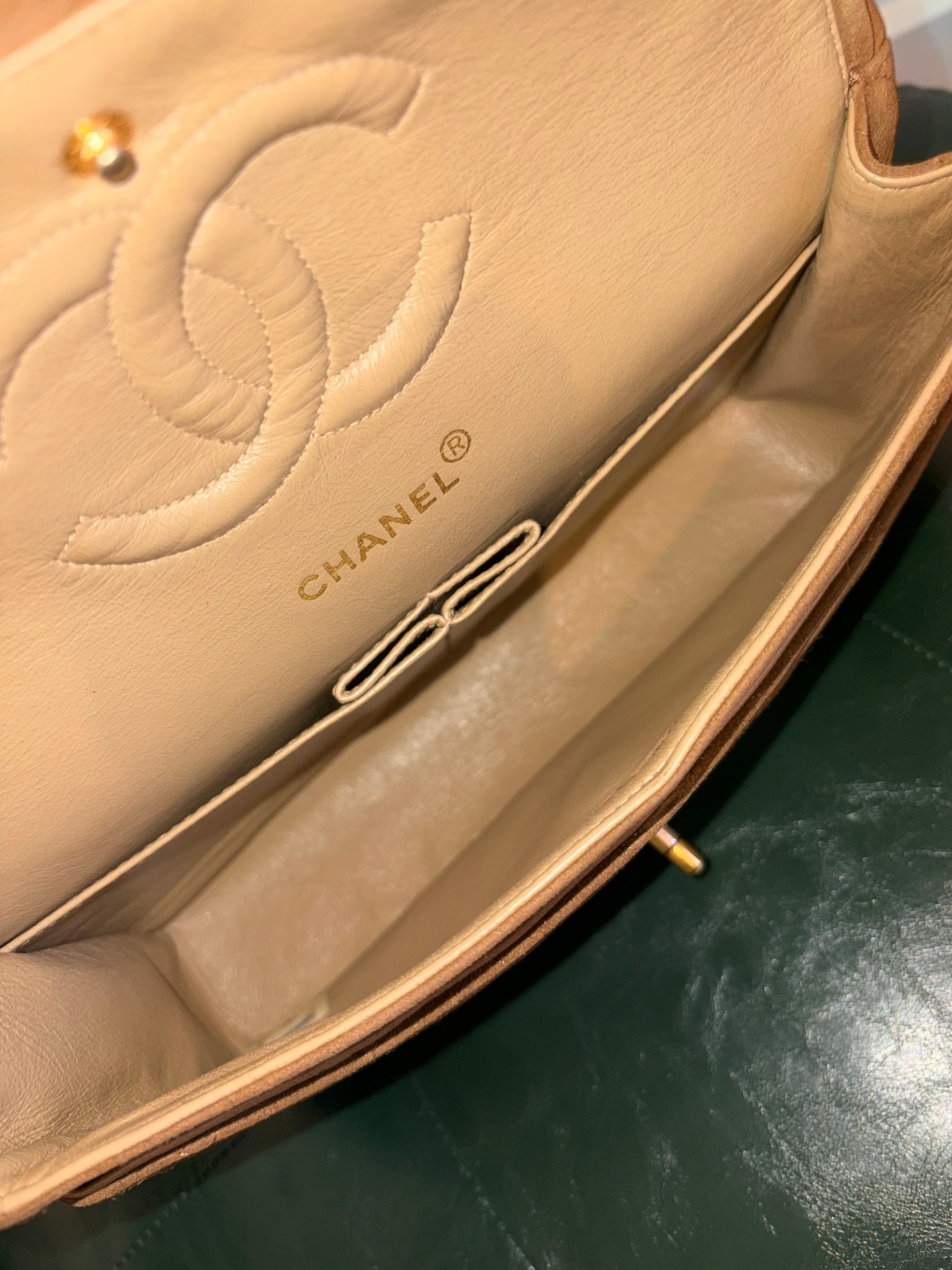 Chanel vintage caramel brown suede medium classic flap bag - 24ct gold