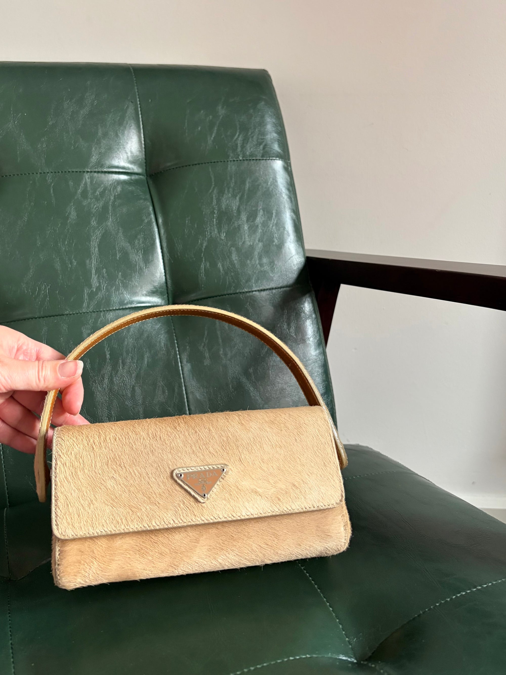 Prada Beige Pony Hair Mini Top Handle Bag
