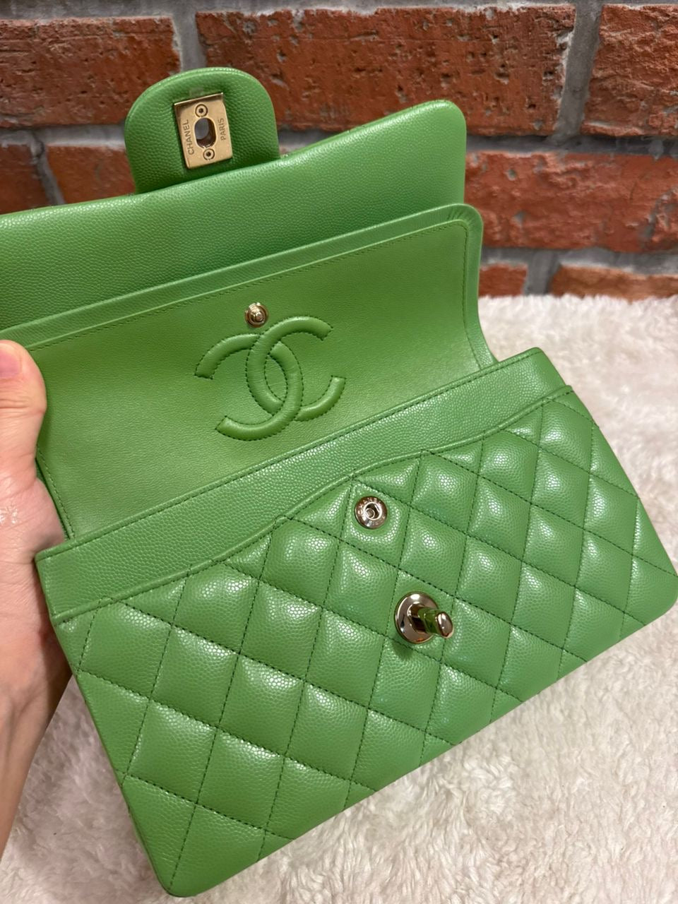 Pre-order - Chanel 23C Avocado Green Caviar Small Classic Flap Bag