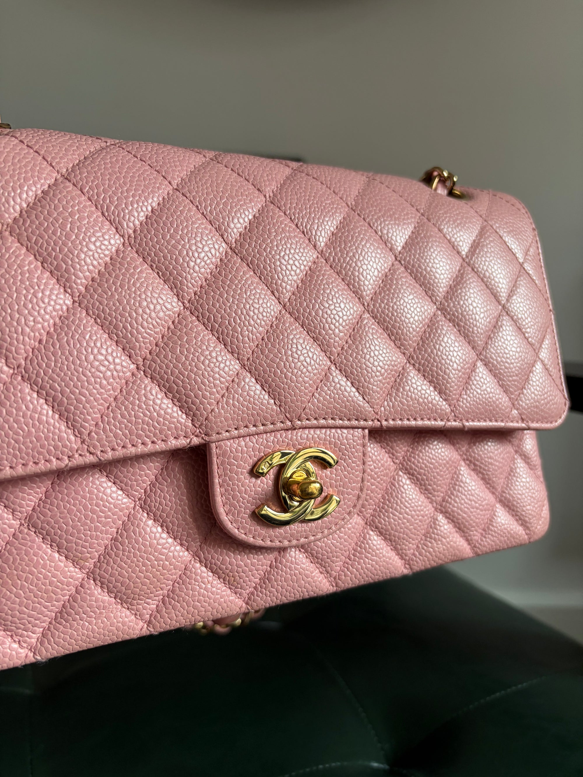 Rare! Series 9 Chanel Rose Sakura Pink Vintage Caviar Medium Classic Flap 24ct Gold Hardware